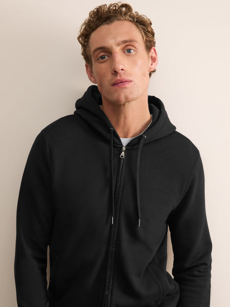 Men's Harley Cotton Modal Zip Up Hoodie Black | Derek Rose