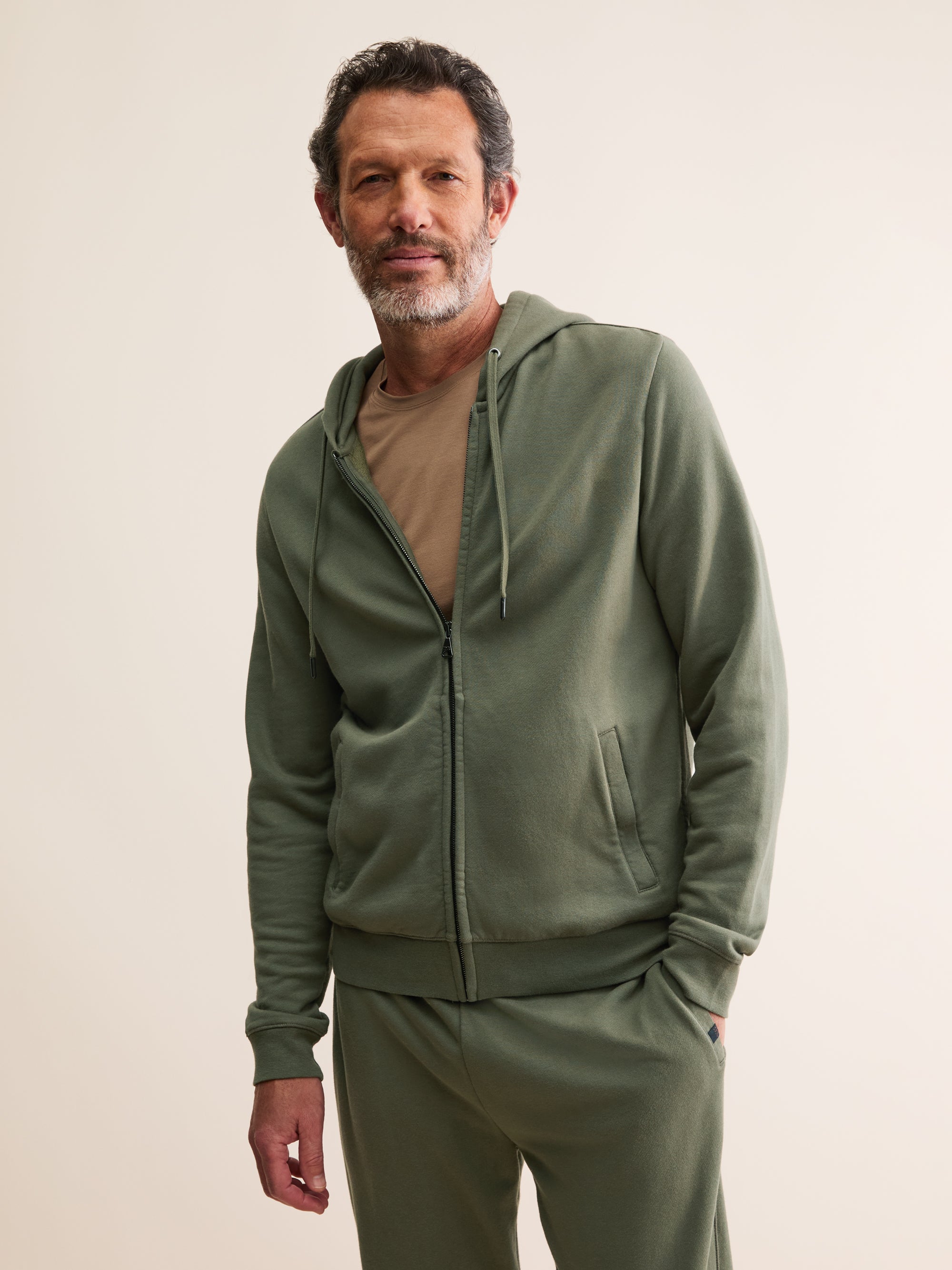 Men's Zip Up Hoodie Quinn Cotton Modal Khaki