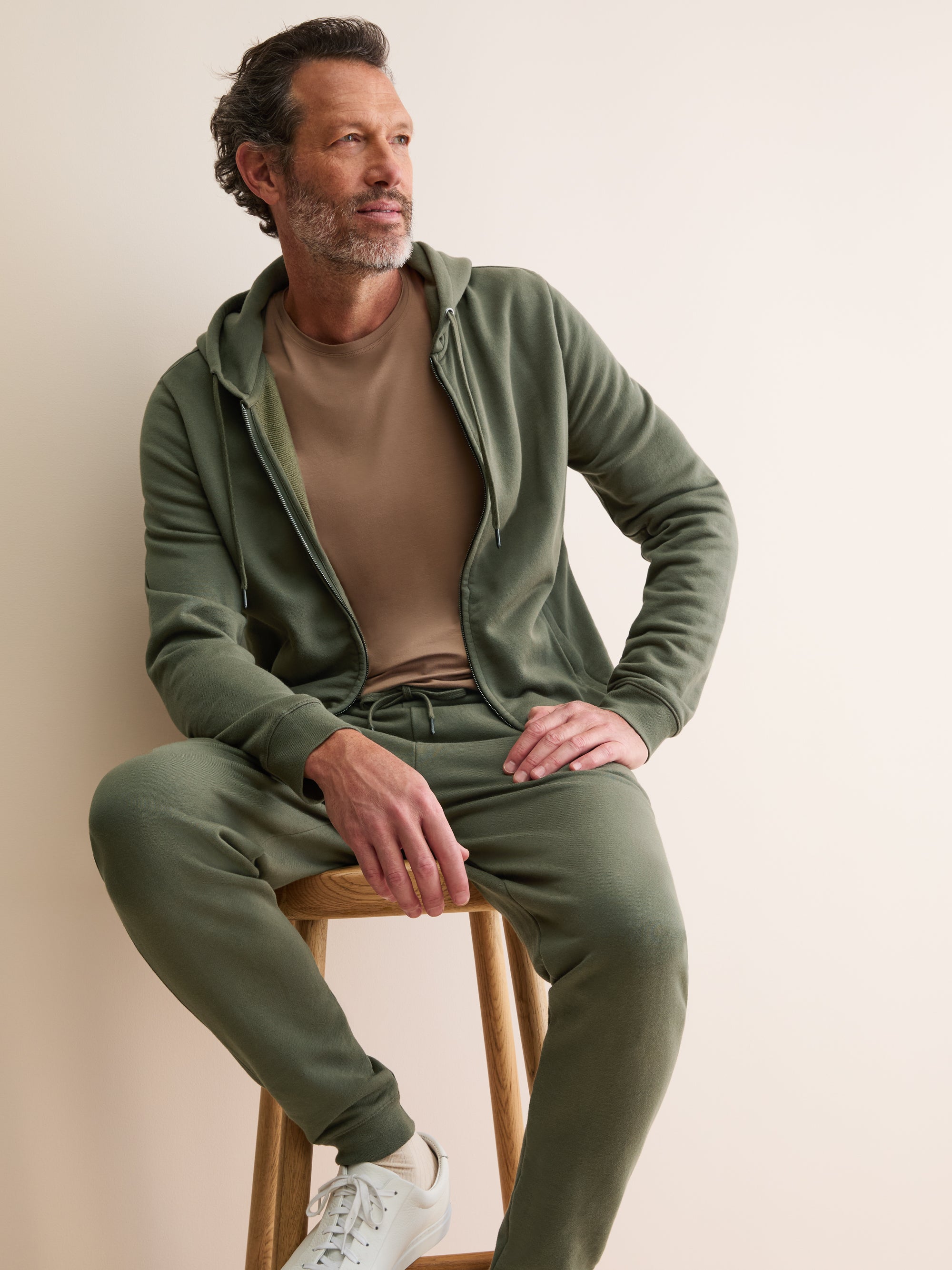 Men's Zip Up Hoodie Quinn Cotton Modal Khaki