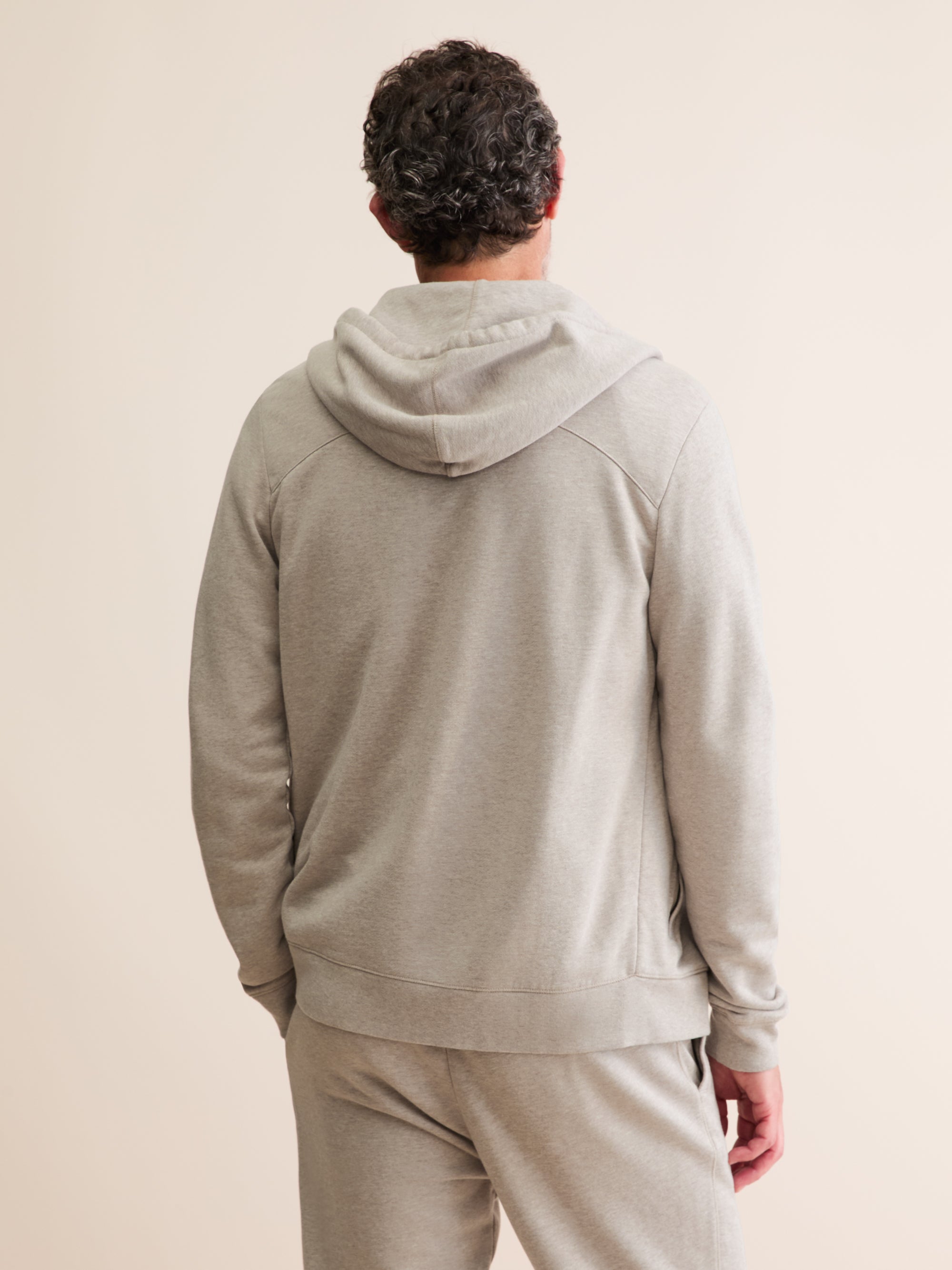 Men's Zip Up Hoodie Quinn Cotton Modal Greige Marl