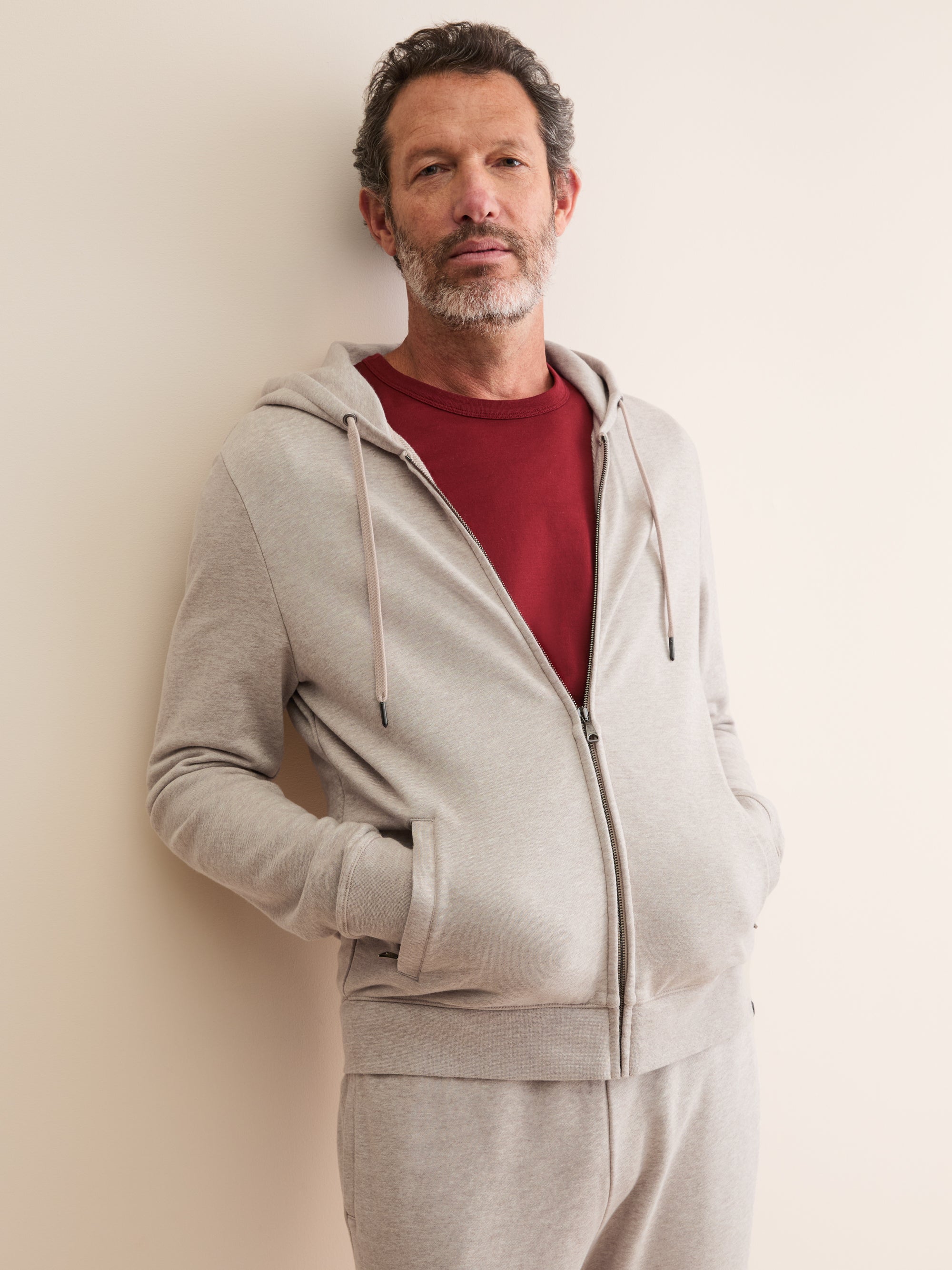 Men's Zip Up Hoodie Quinn Cotton Modal Greige Marl