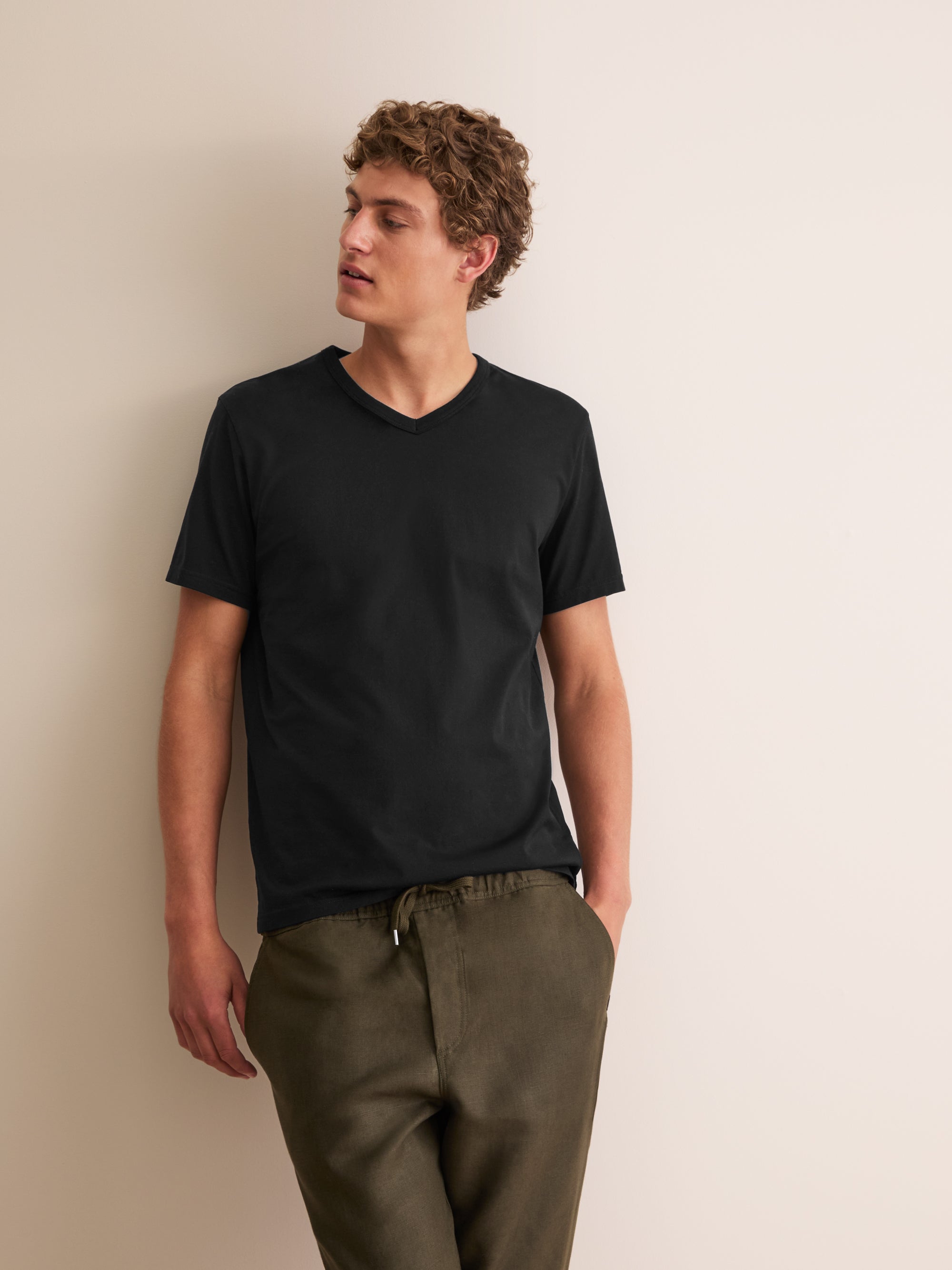 Men's V-Neck T-Shirt Barny Pima Cotton Black