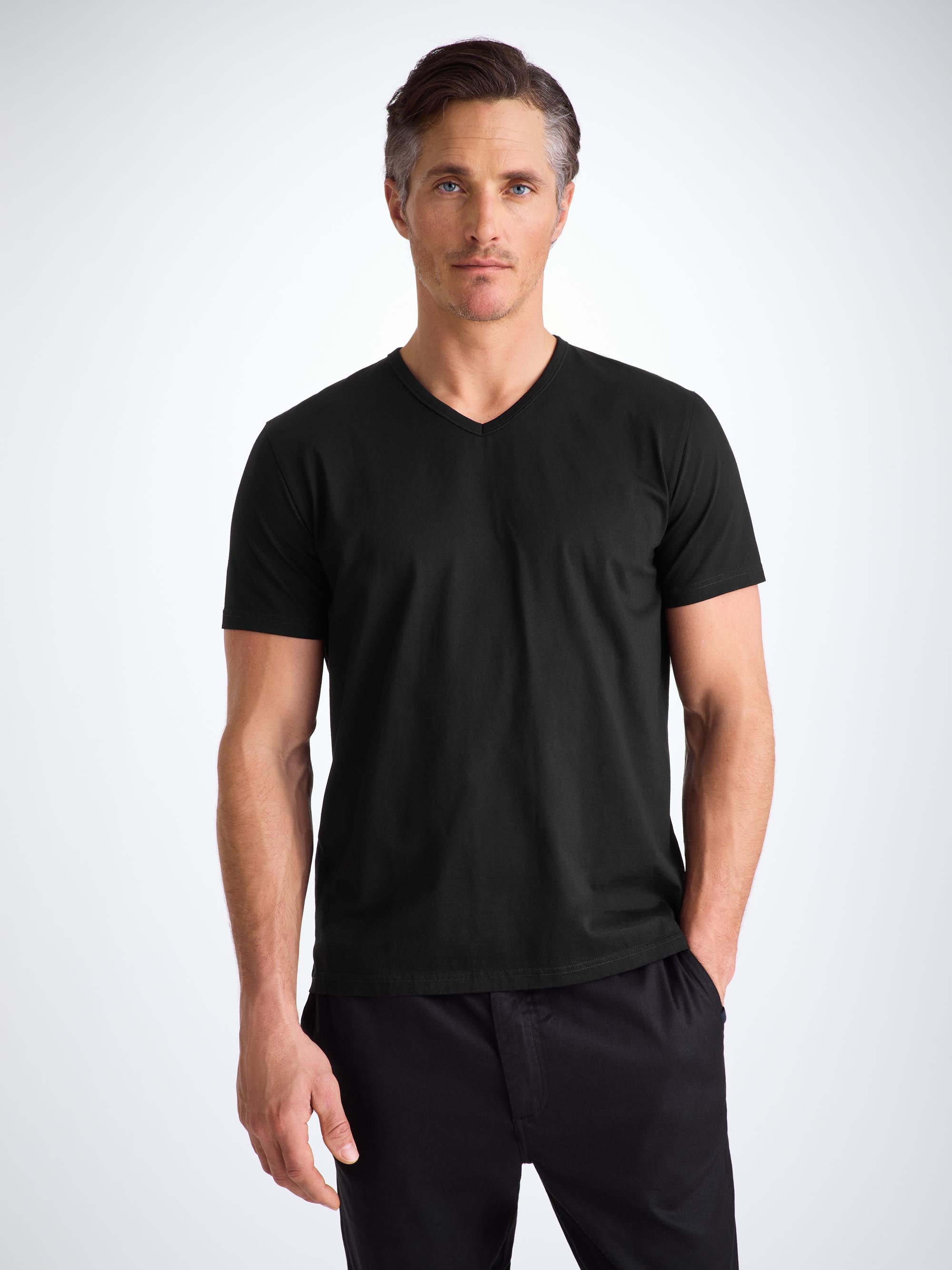 Men's V-Neck T-Shirt Barny Pima Cotton Black