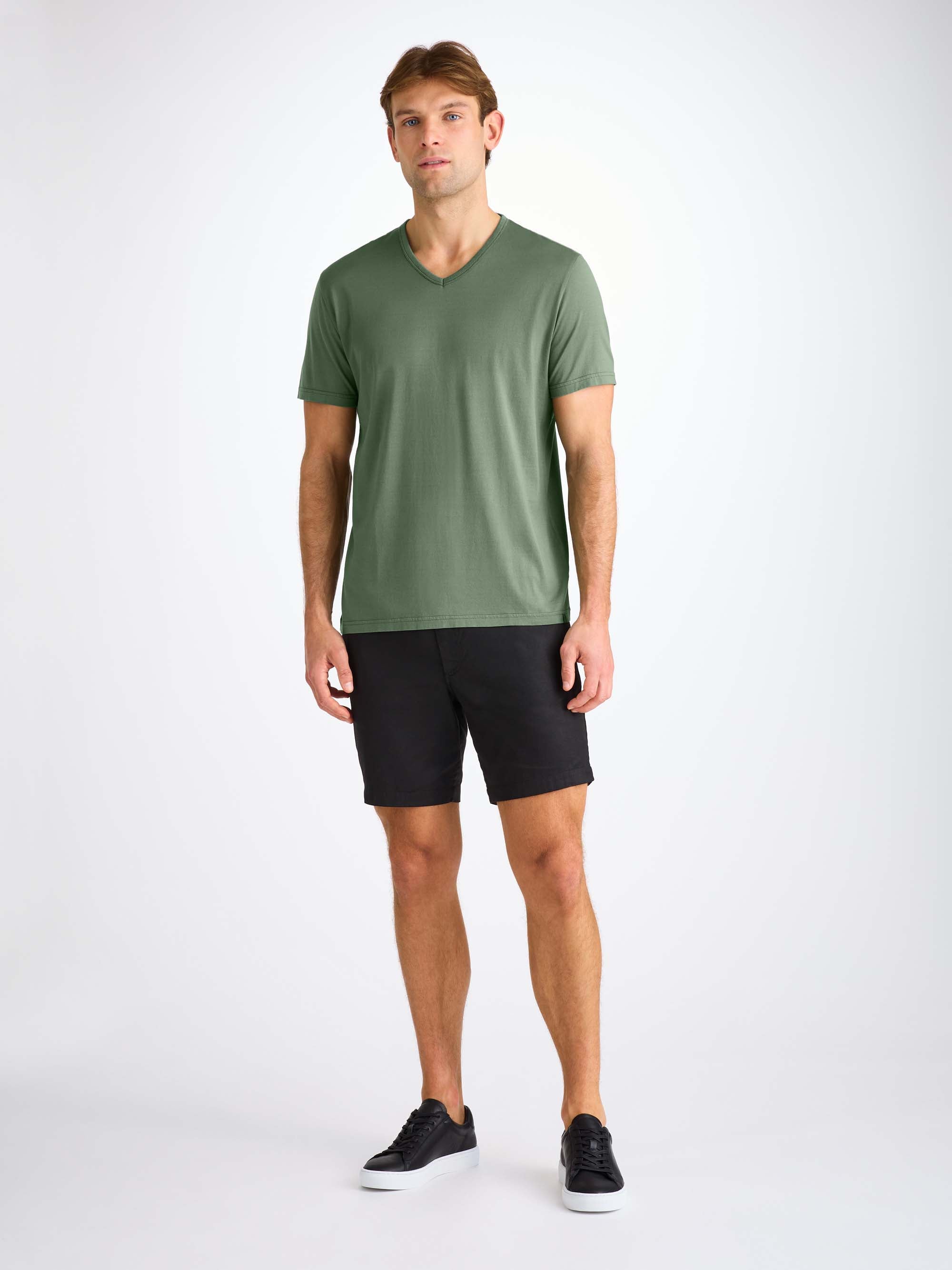 Men's V-Neck T-Shirt Barny Pima Cotton Soft Green