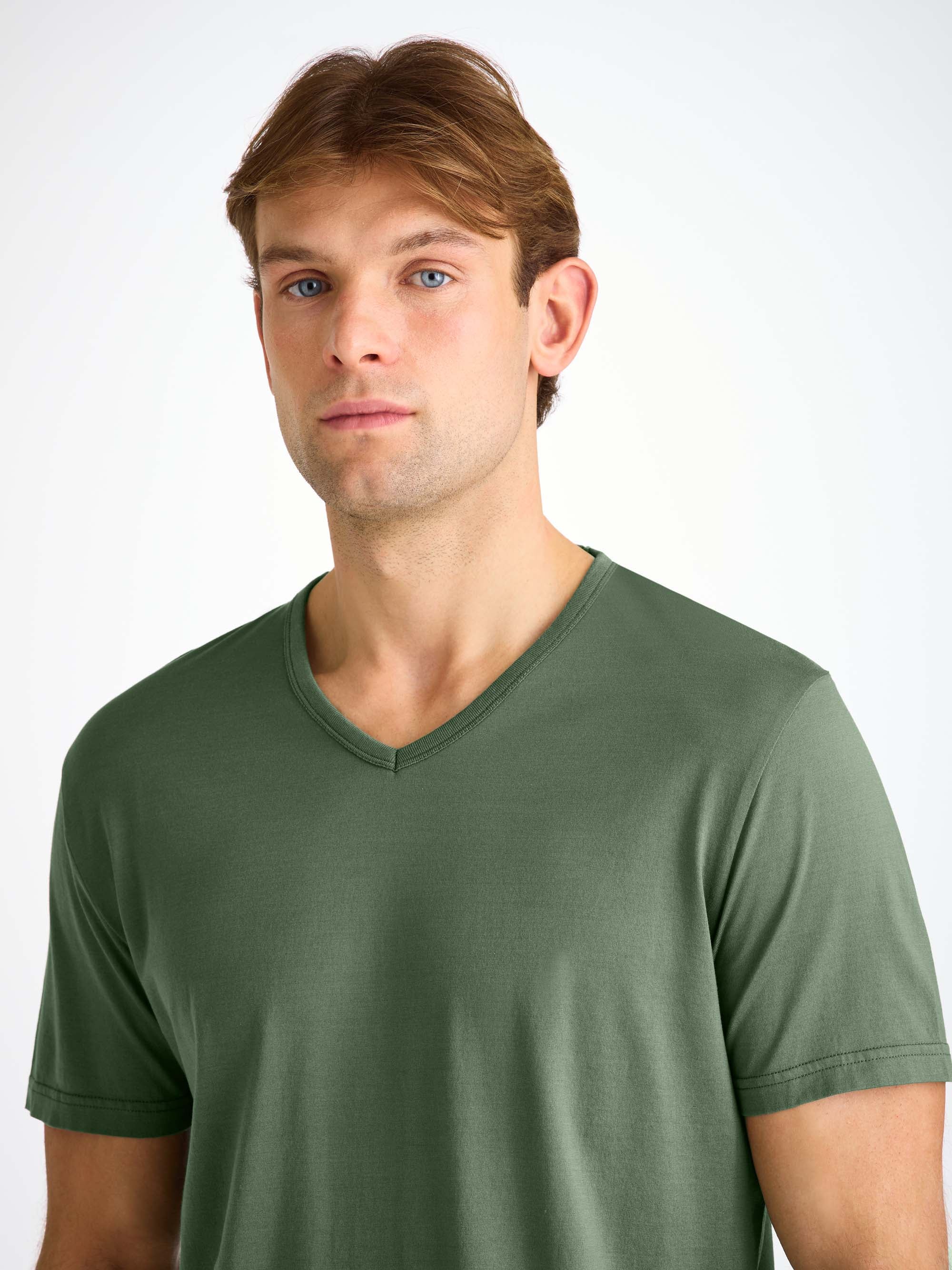 Men's V-Neck T-Shirt Barny Pima Cotton Soft Green