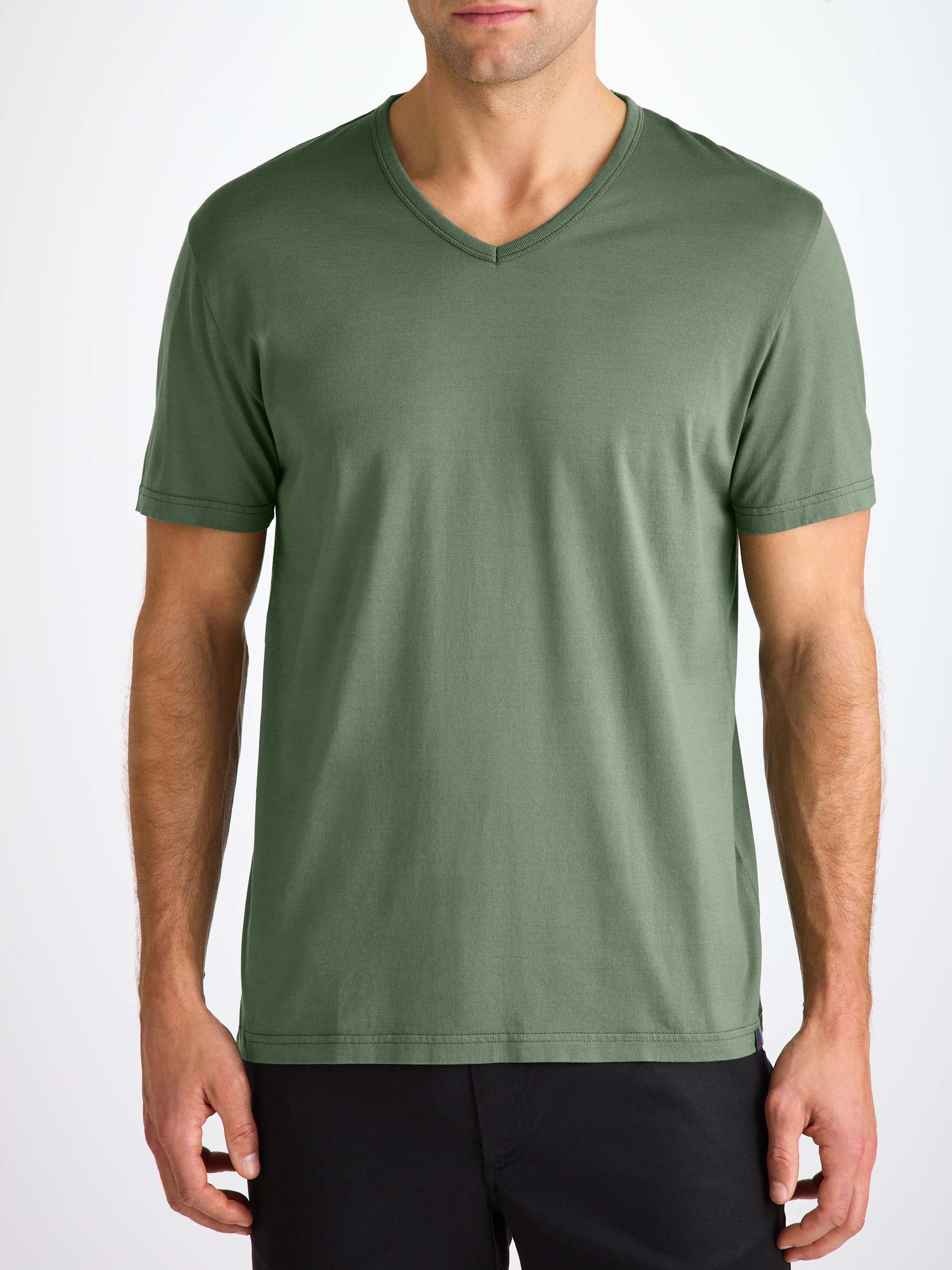Men's V-Neck T-Shirt Barny Pima Cotton Soft Green