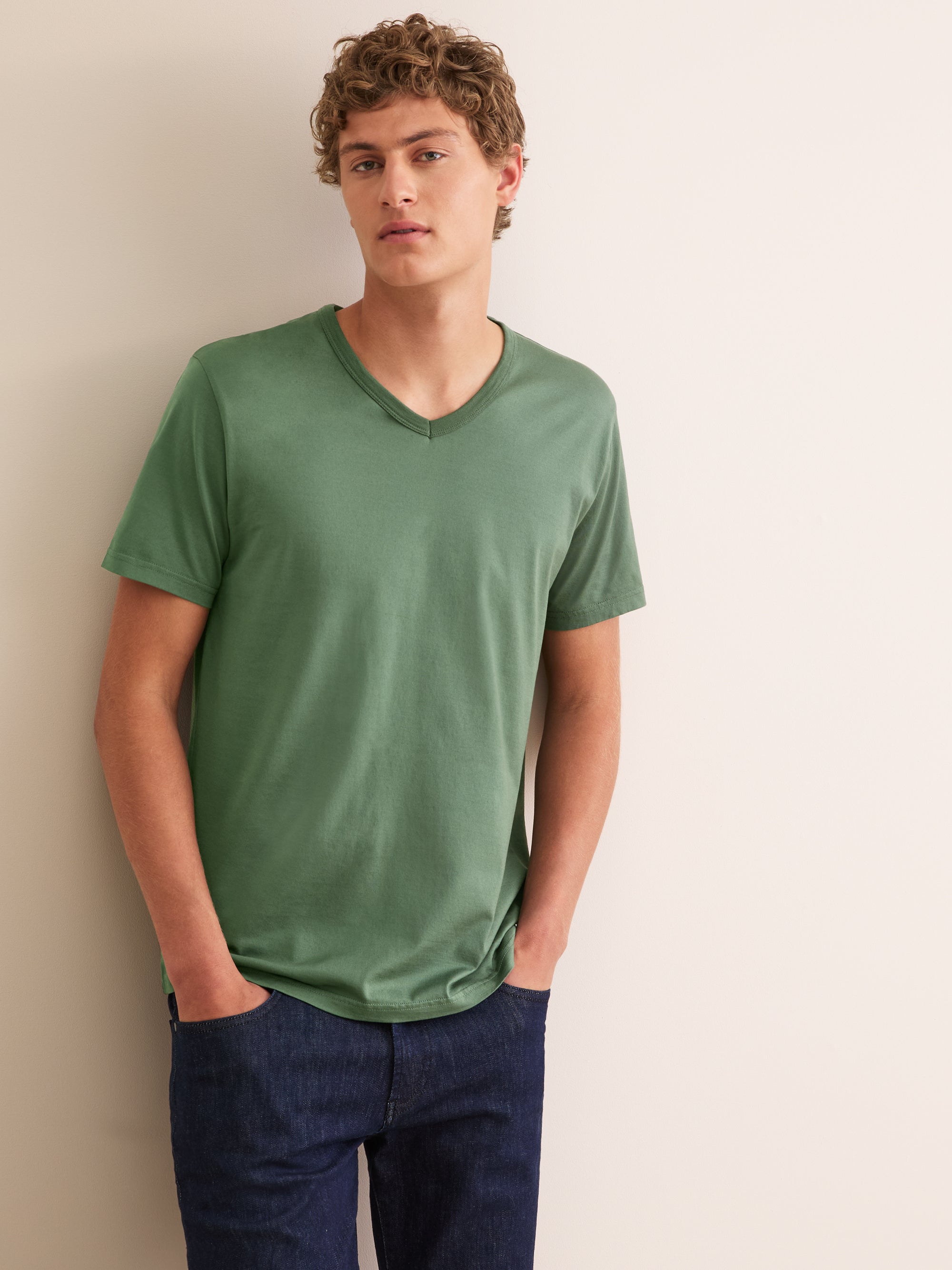 Men's V-Neck T-Shirt Barny Pima Cotton Soft Green