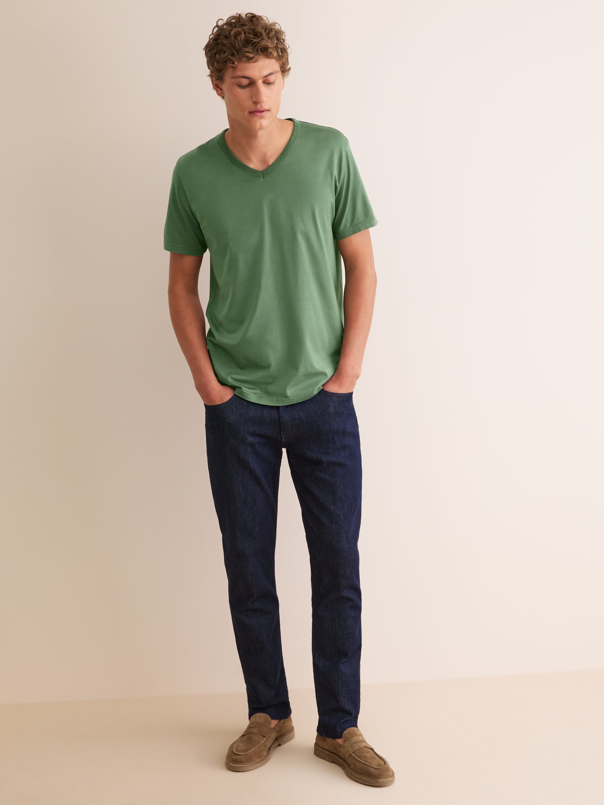 Men's V-Neck T-Shirt Barny Pima Cotton Soft Green