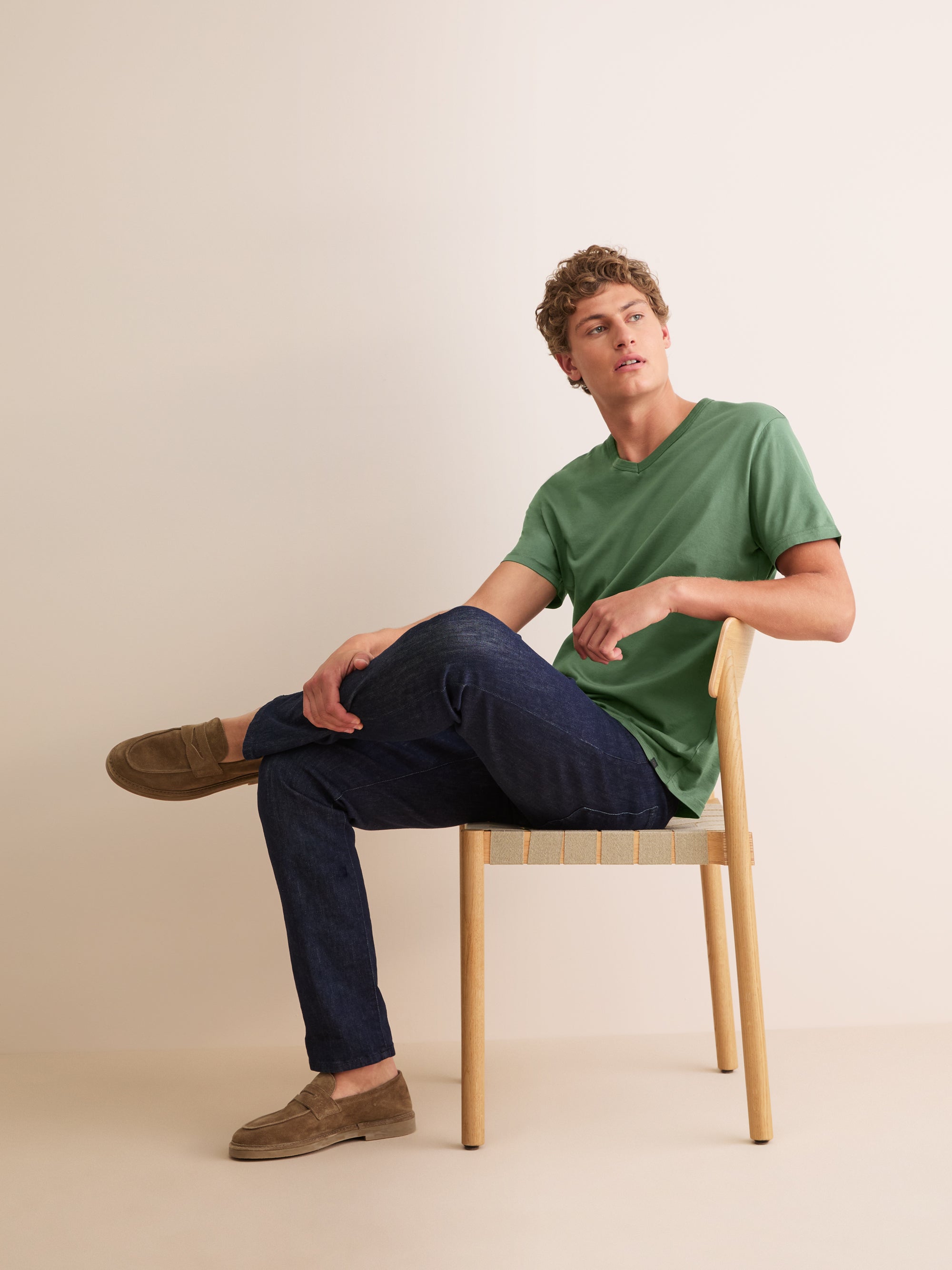 Men's V-Neck T-Shirt Barny Pima Cotton Soft Green