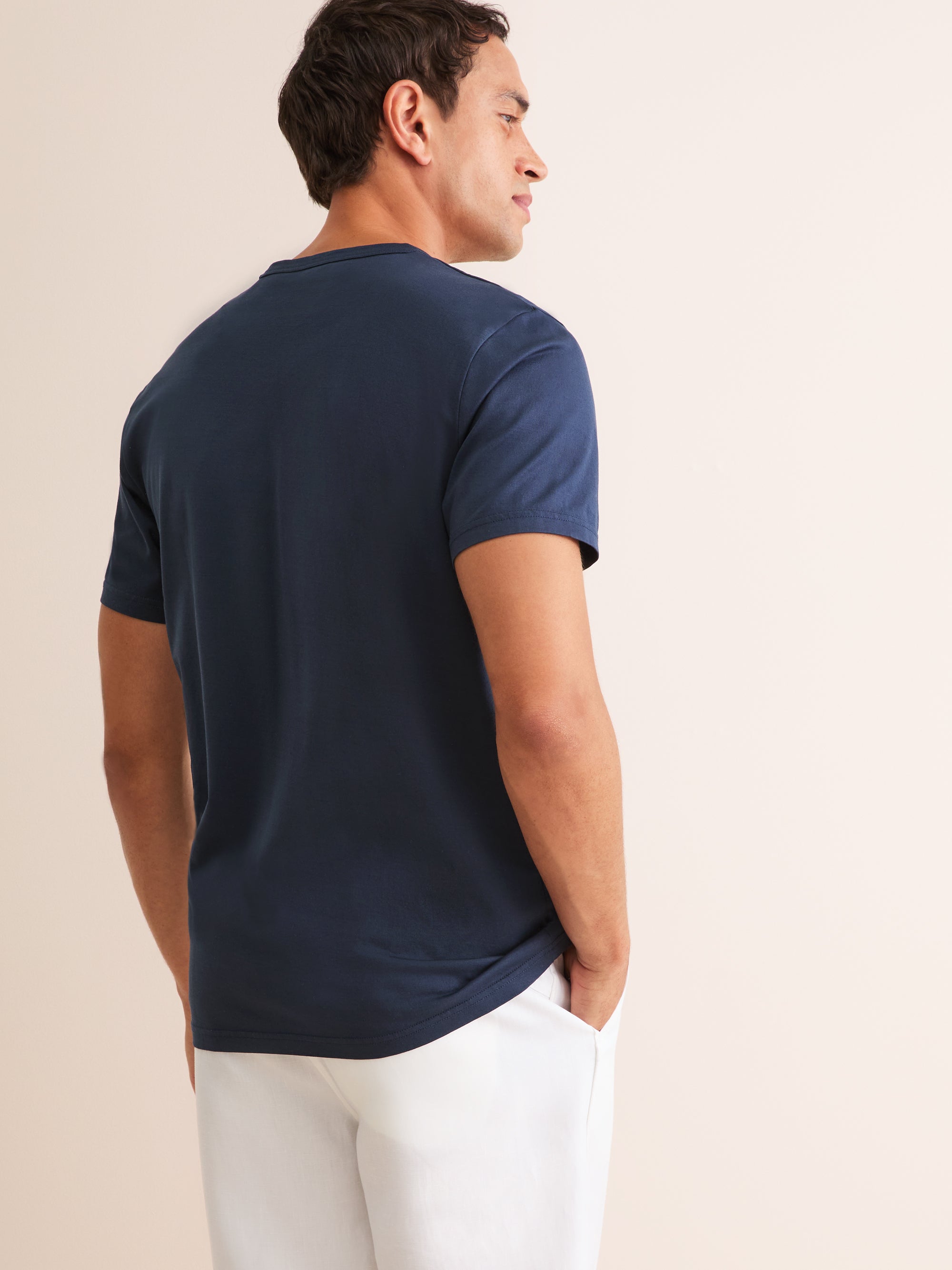 Men's V-Neck T-Shirt Barny Pima Cotton Navy