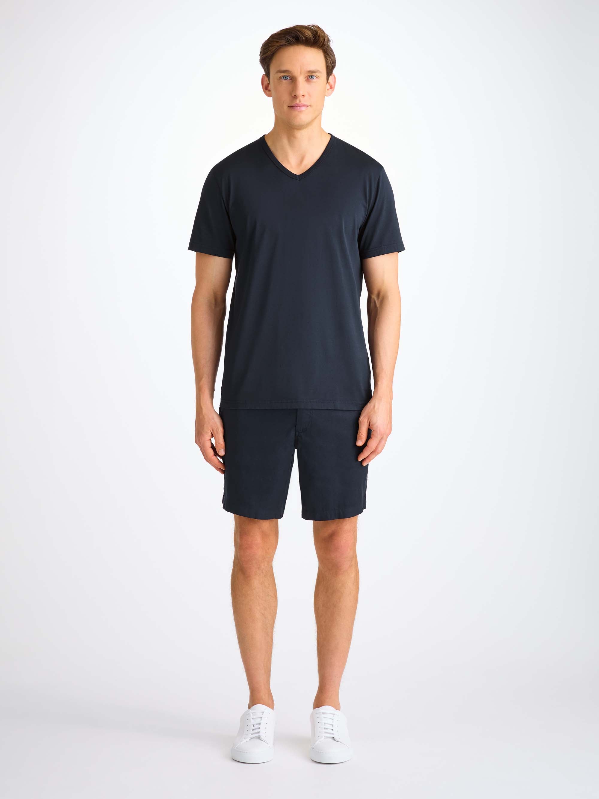 Men's V-Neck T-Shirt Barny Pima Cotton Navy