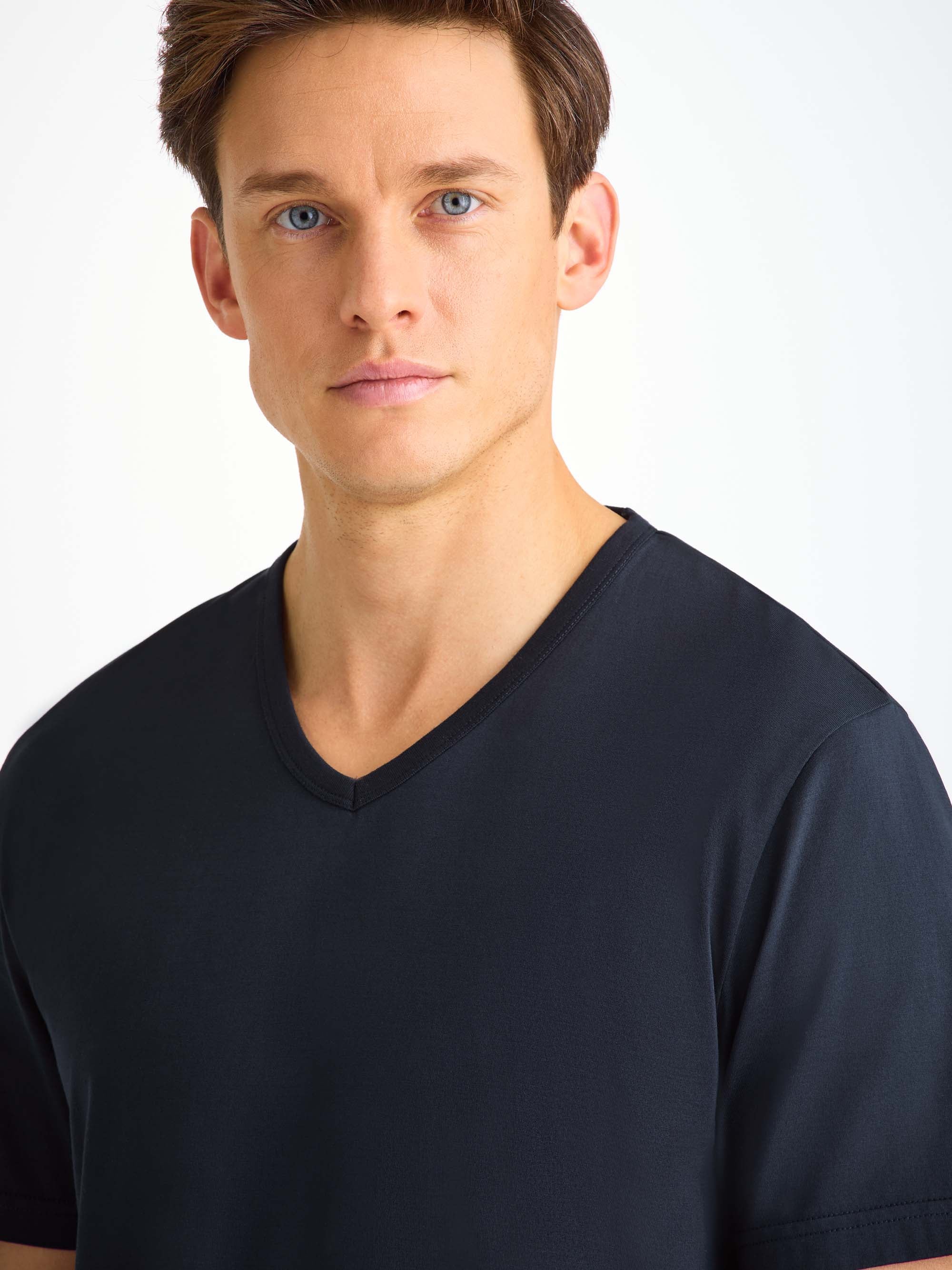 Men's V-Neck T-Shirt Barny Pima Cotton Navy
