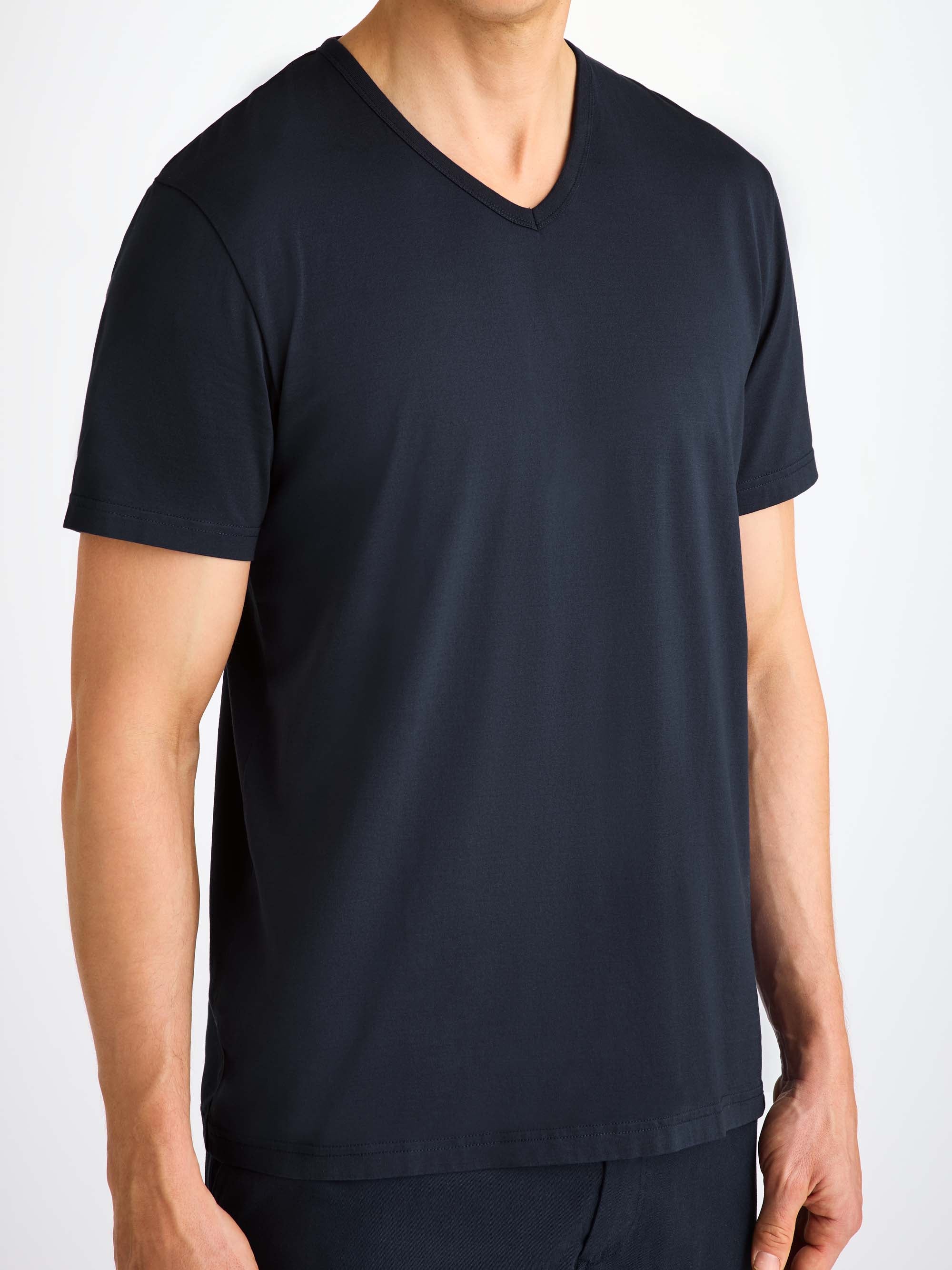 Men's V-Neck T-Shirt Barny Pima Cotton Navy
