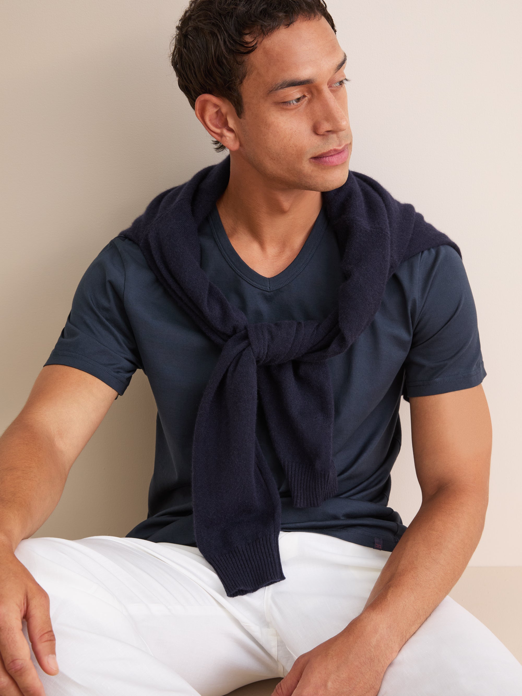 Men's V-Neck T-Shirt Barny Pima Cotton Navy