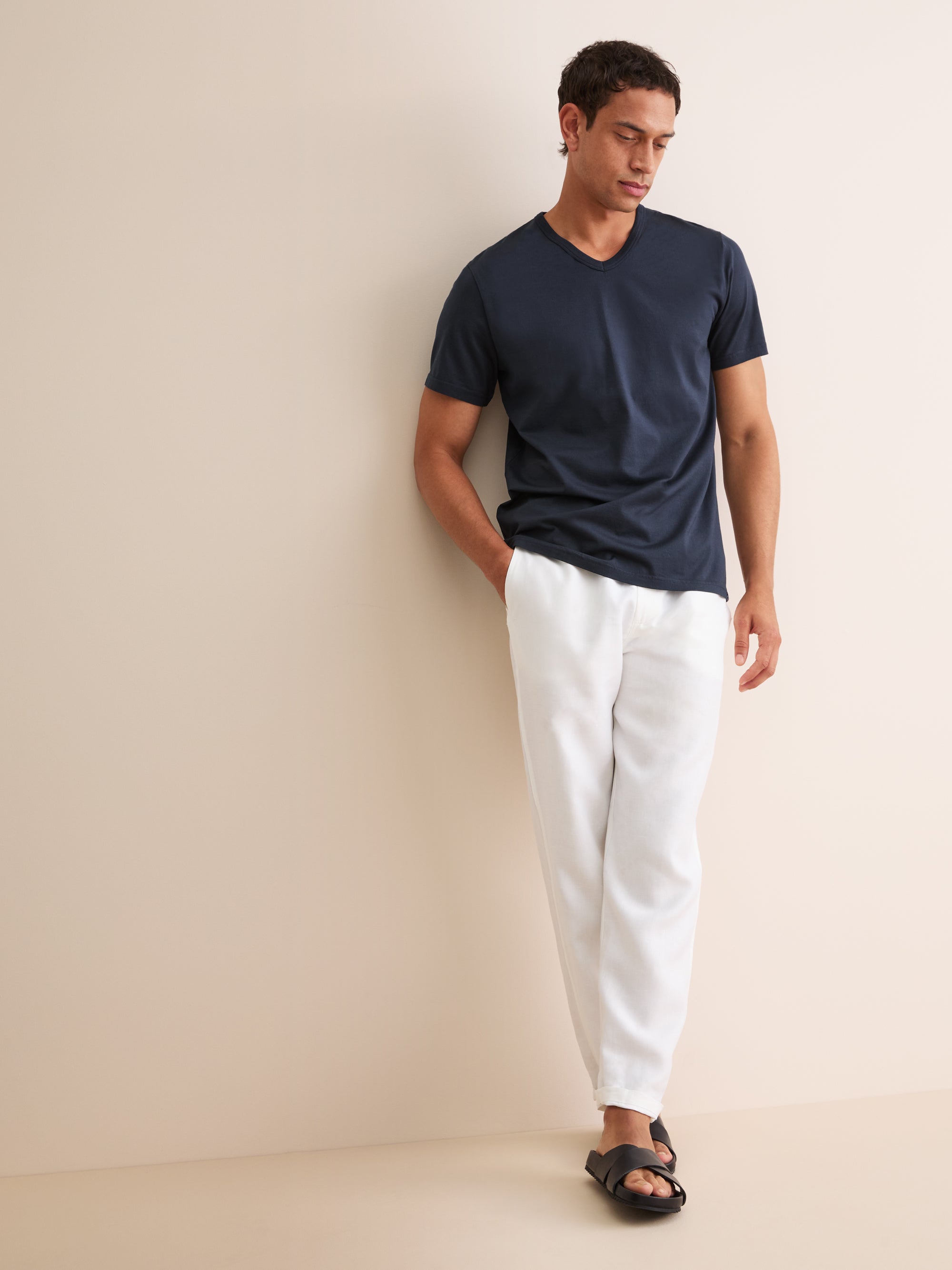 Men's V-Neck T-Shirt Barny Pima Cotton Navy