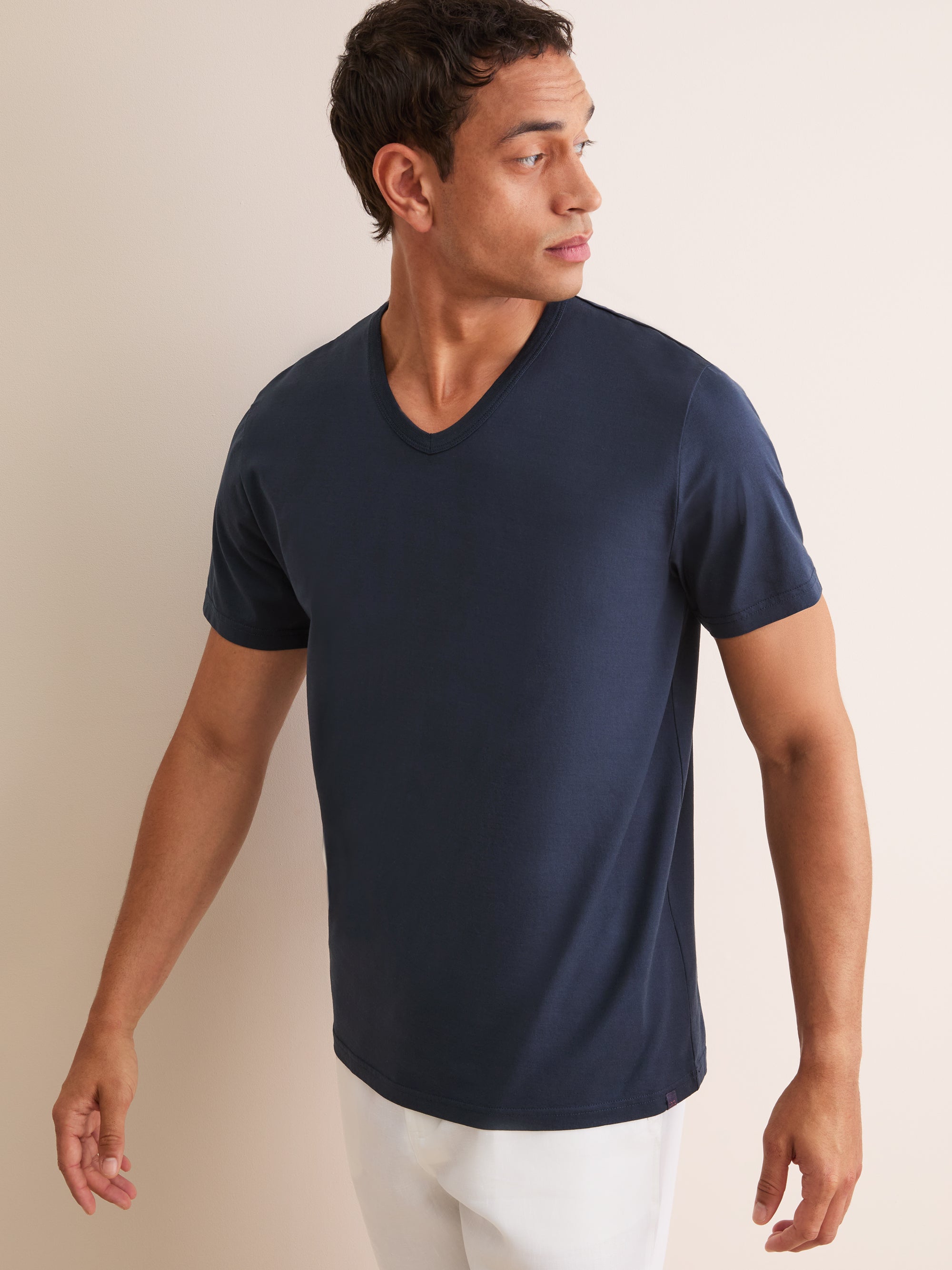 Men's V-Neck T-Shirt Barny Pima Cotton Navy