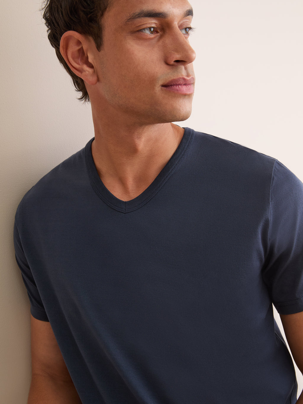 Barny Cotton V Neck T Shirt Navy Blue