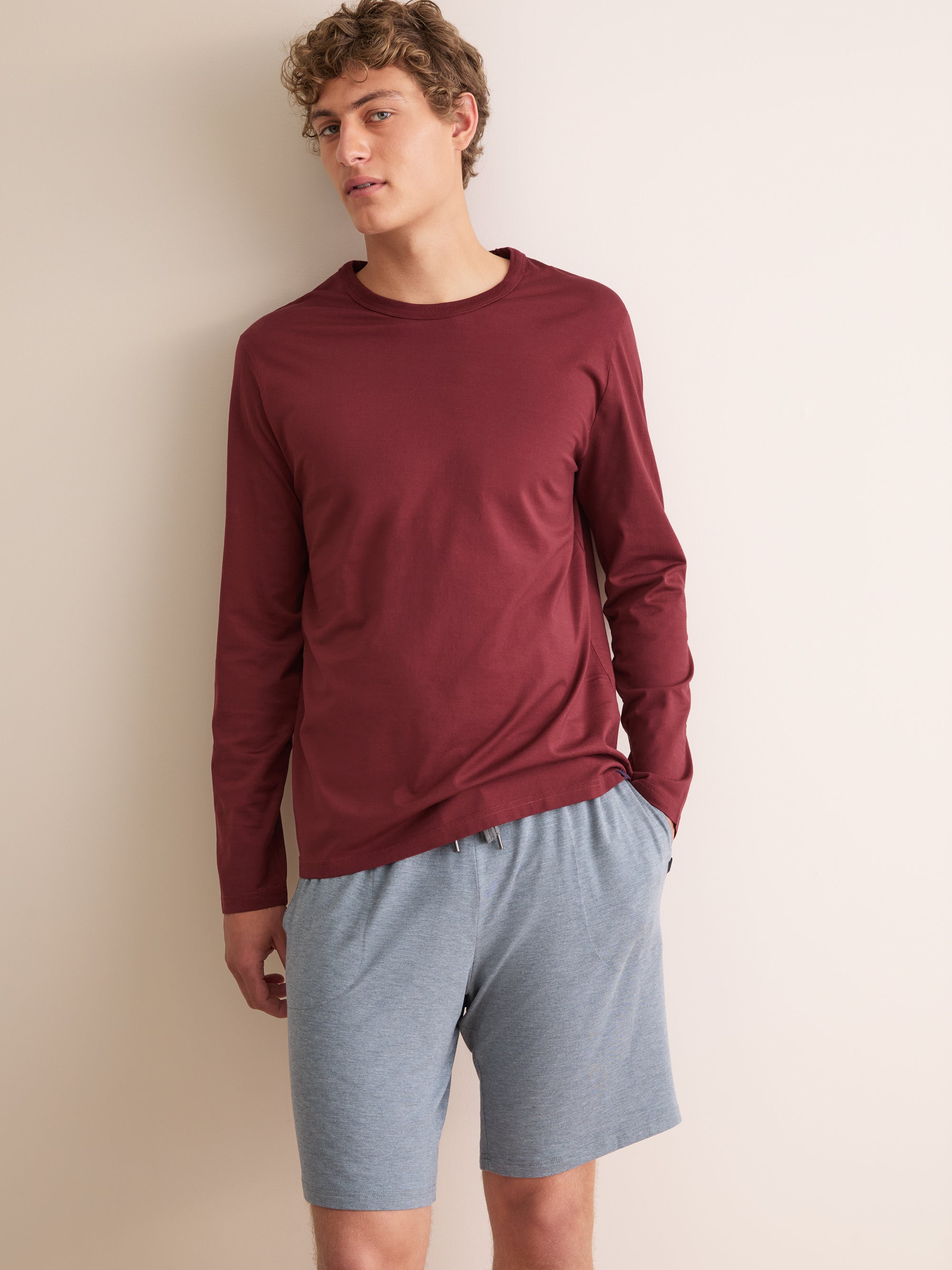 Men's Long Sleeve T-Shirt Barny Pima Cotton Burgundy