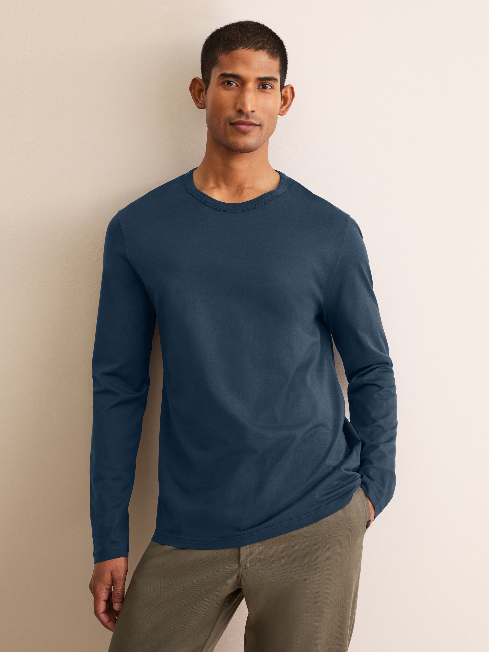 Men's Long Sleeve T-Shirt Barny Pima Cotton Navy