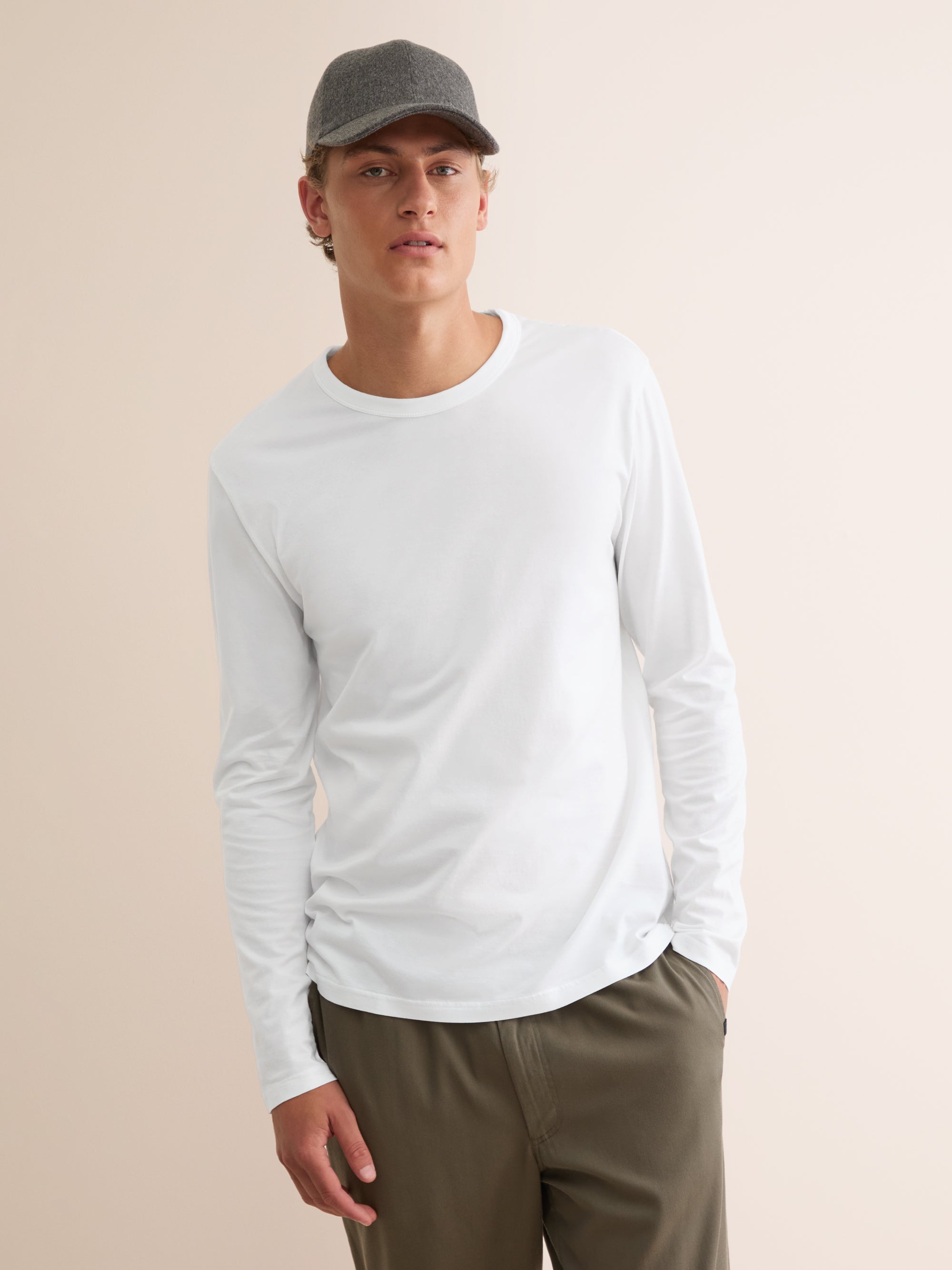 Men's Long Sleeve T-Shirt Barny Pima Cotton White