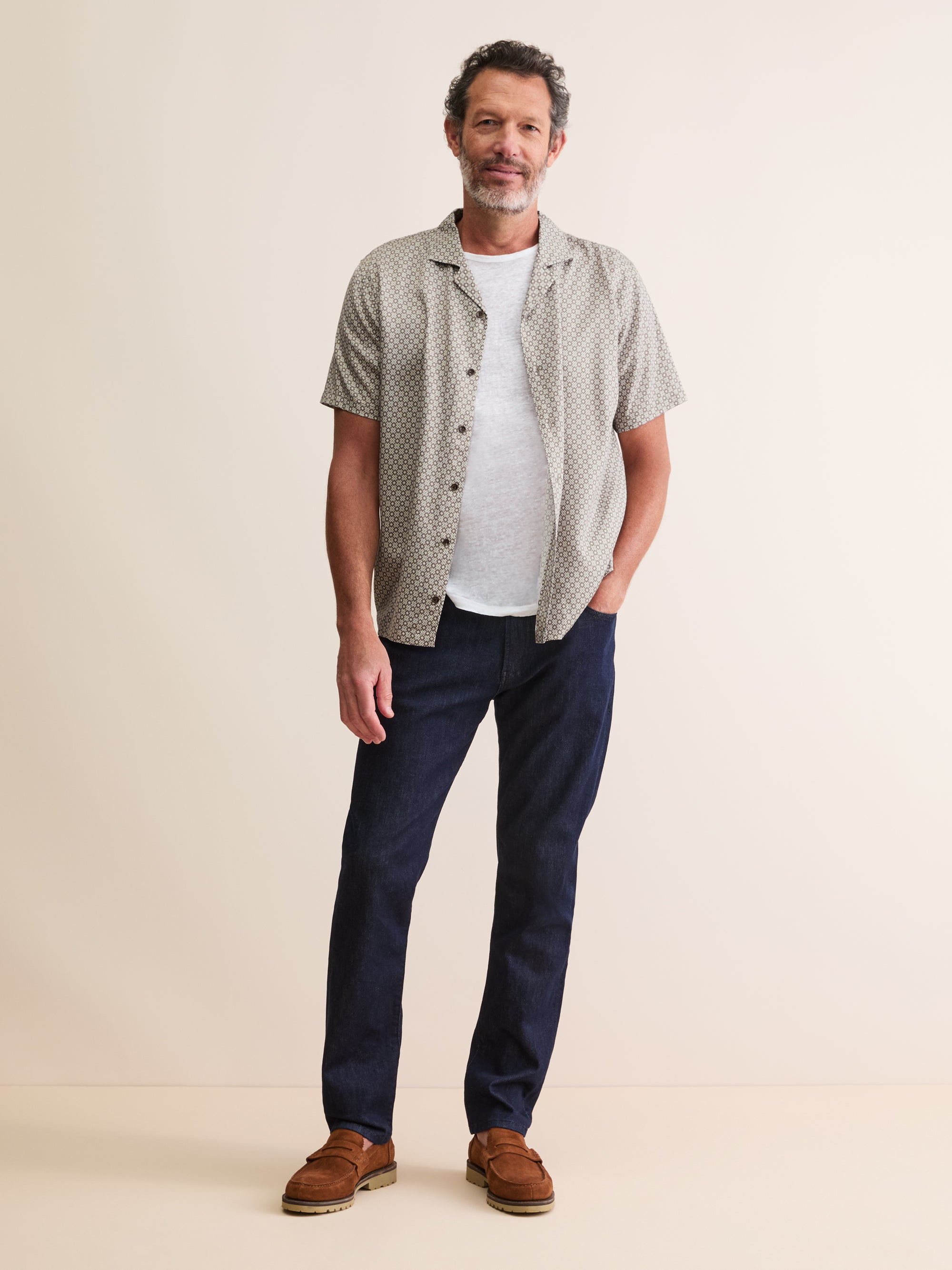 Men's Short Sleeve Shirt London Geo Cross Taupe