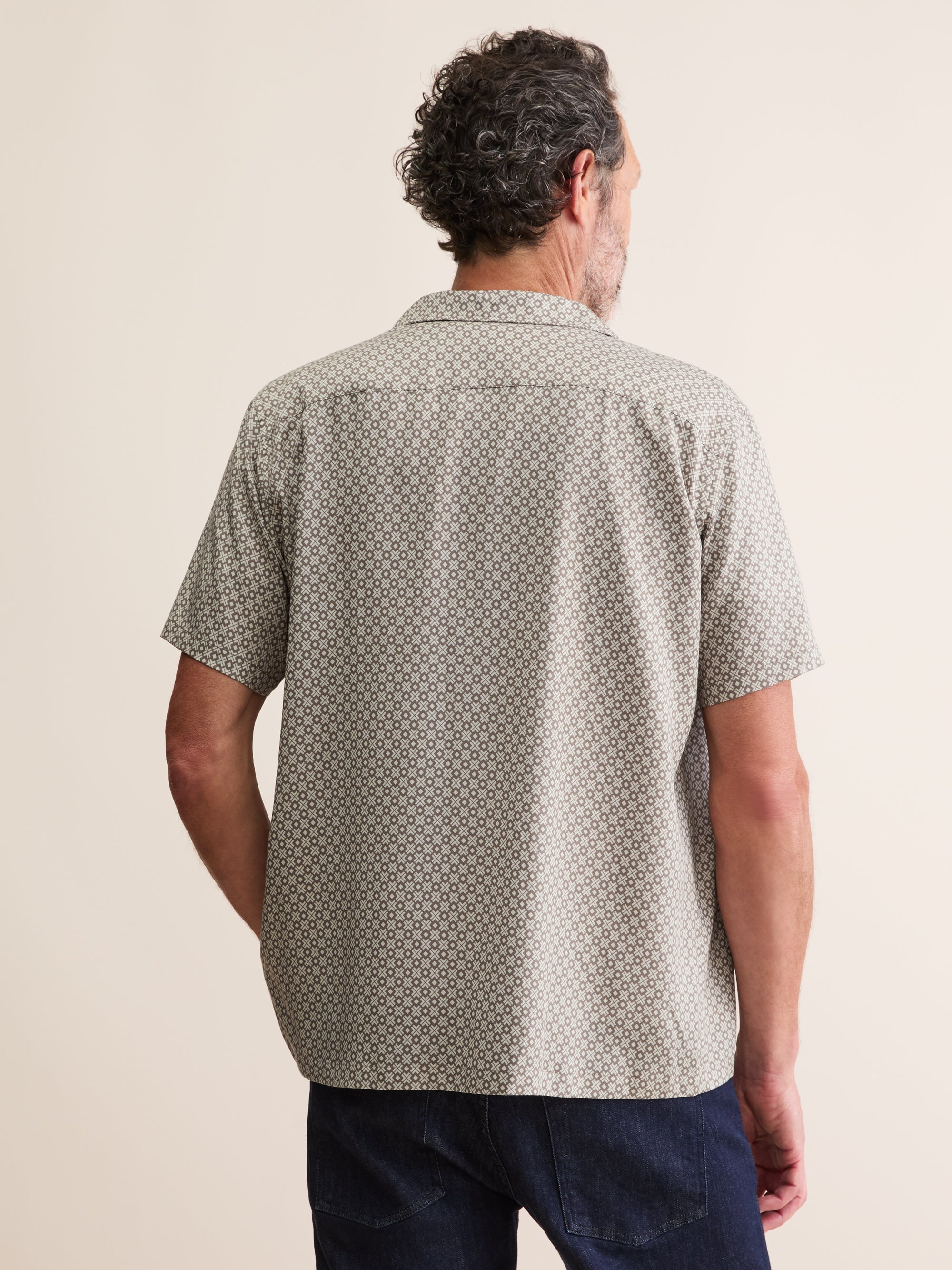 Men's Short Sleeve Shirt London Geo Cross Taupe