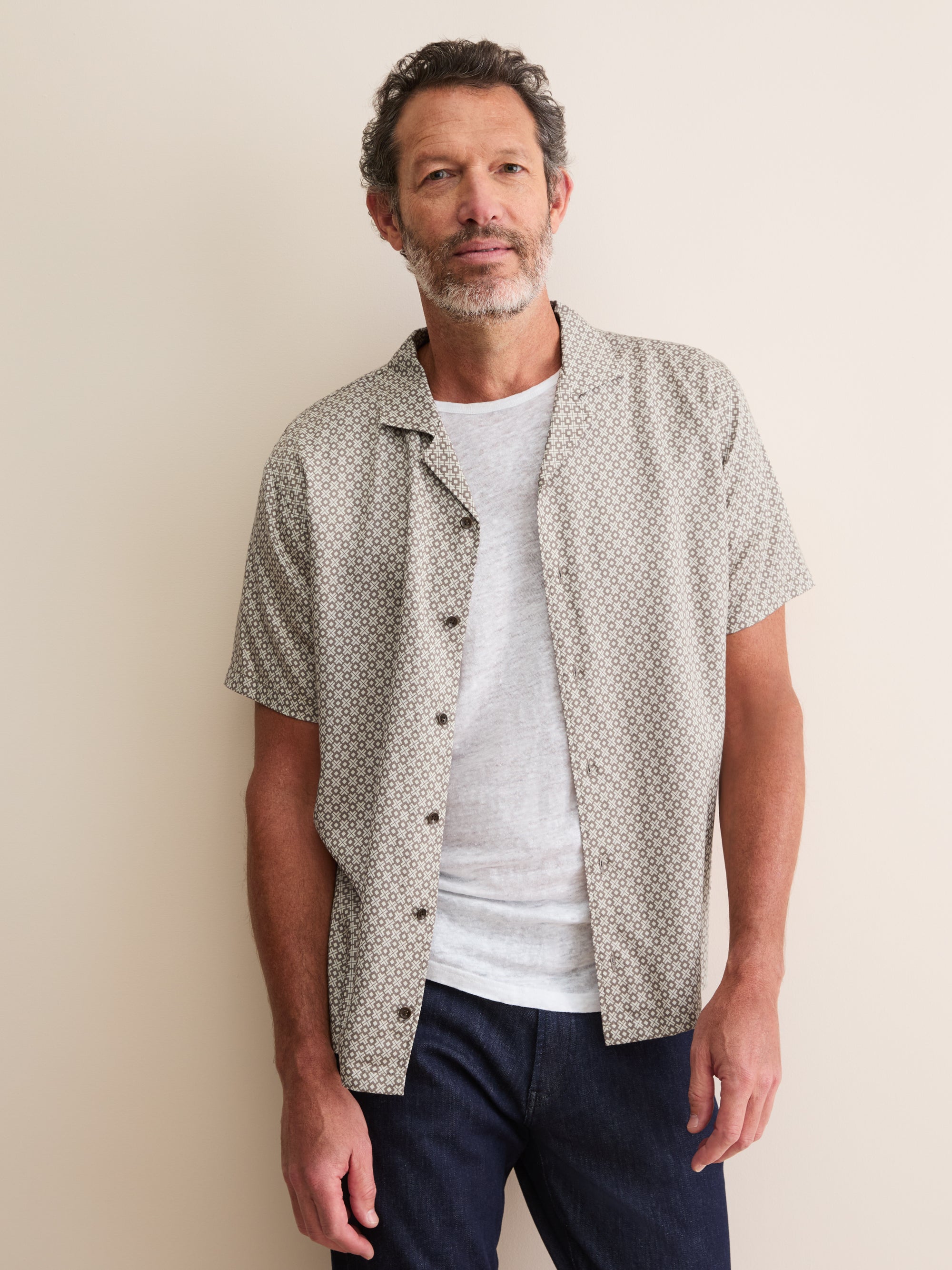 Men's Short Sleeve Shirt London Geo Cross Taupe