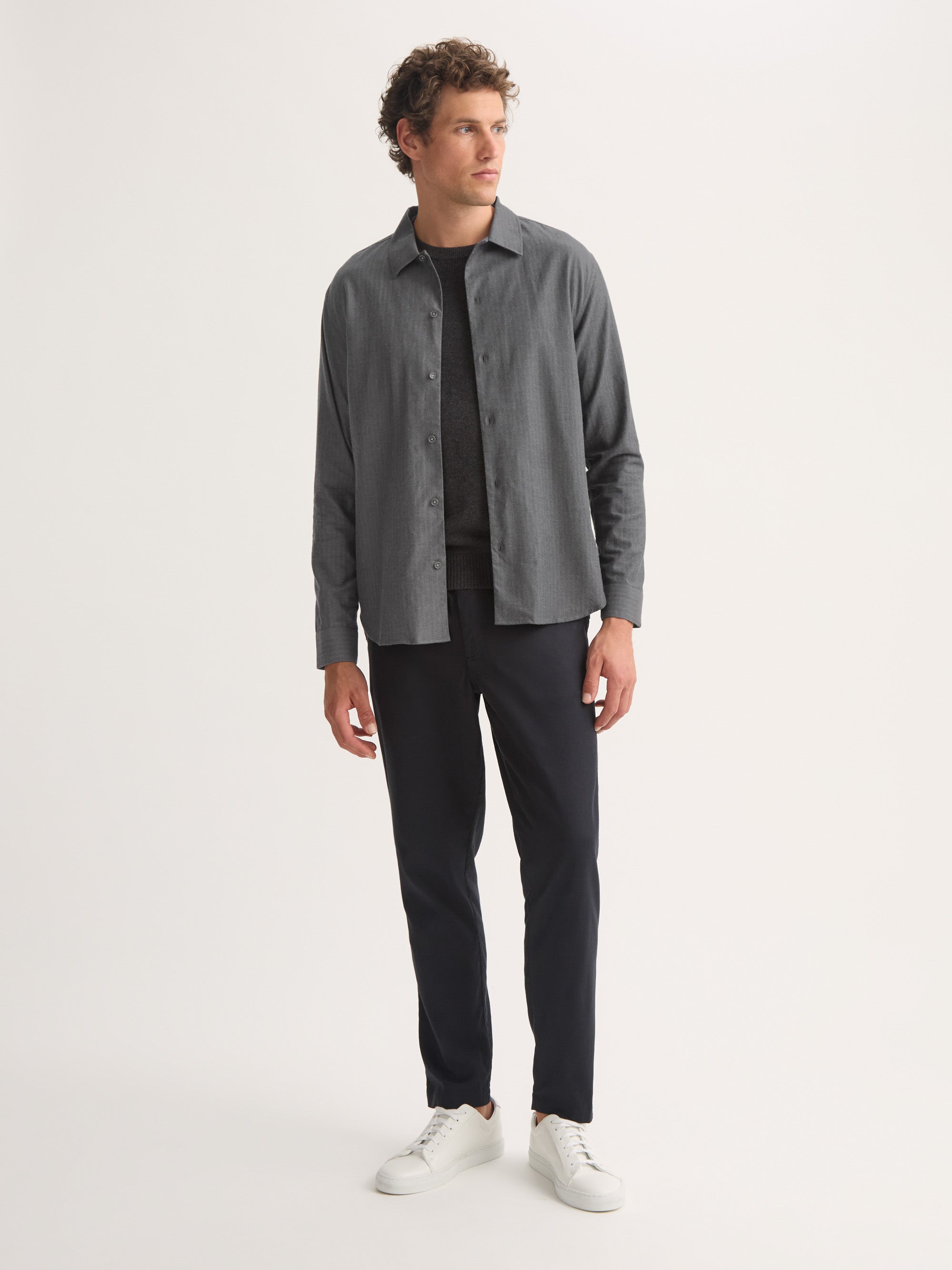 Men's Flannel Overshirt Balmoral Brushed Cotton Charcoal Gray Herringb