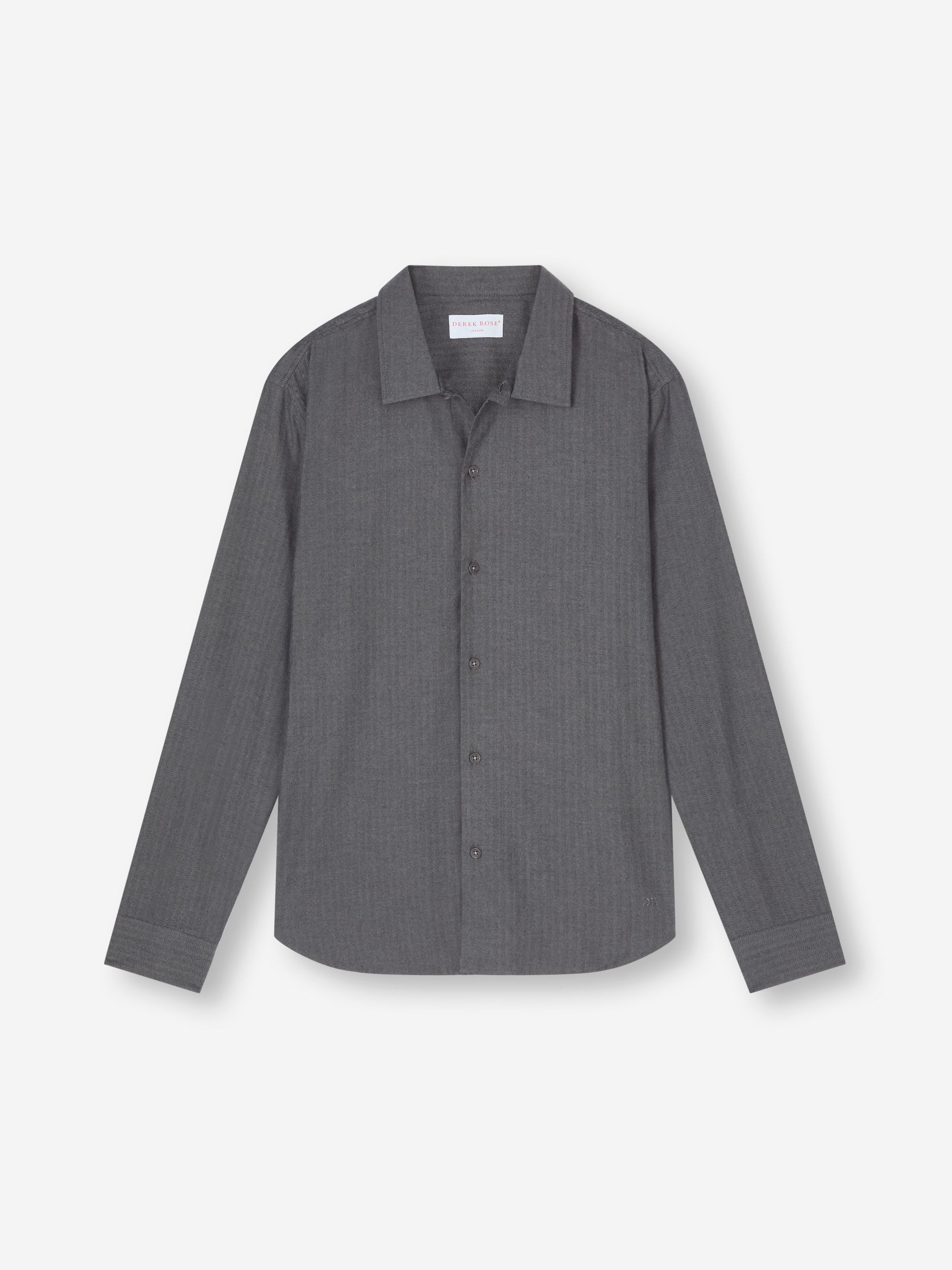Men's Flannel Overshirt Balmoral Brushed Cotton Charcoal Gray Herringbone