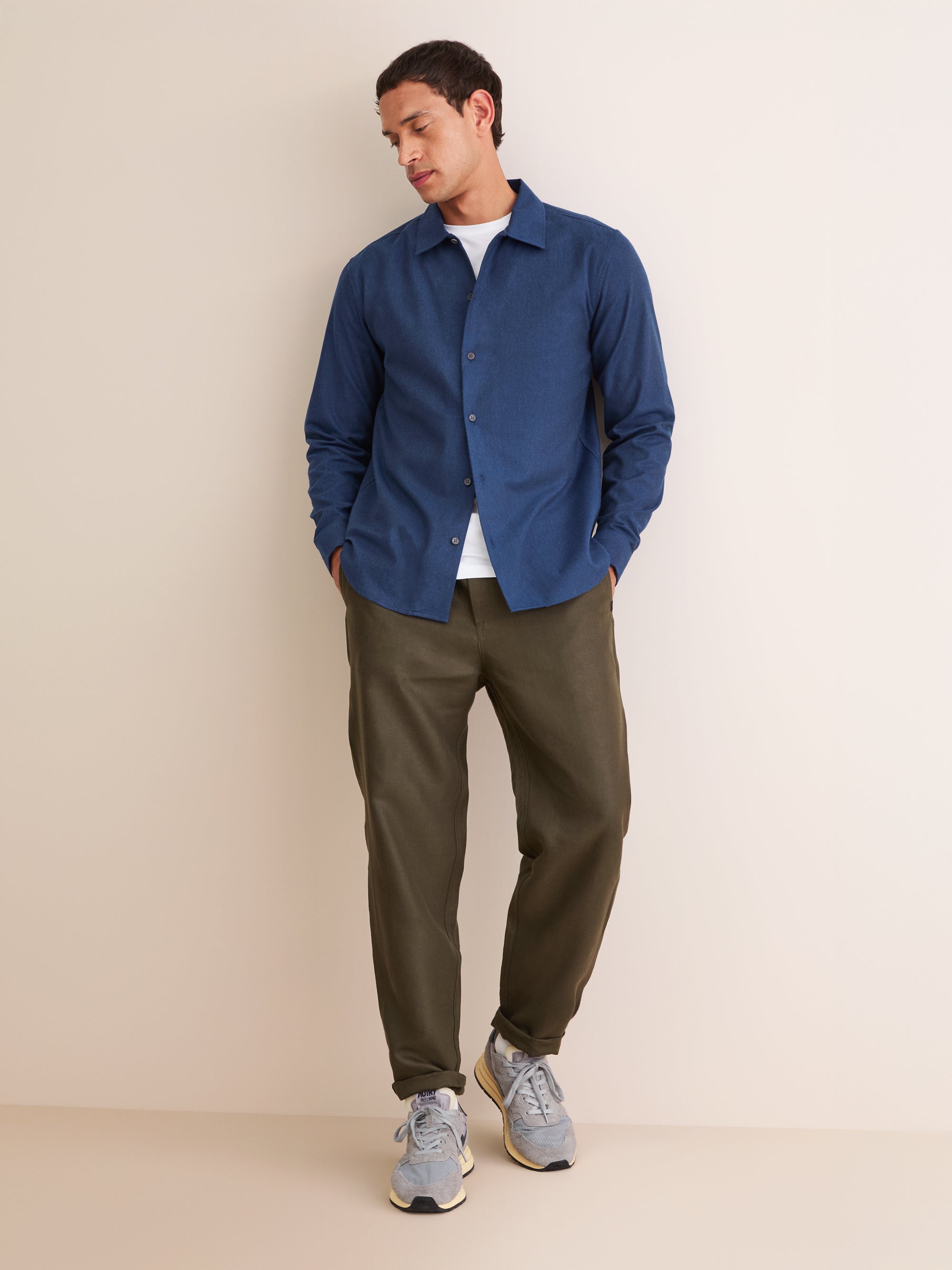 Men's Flannel Overshirt Balmoral Brushed Cotton Navy Blue