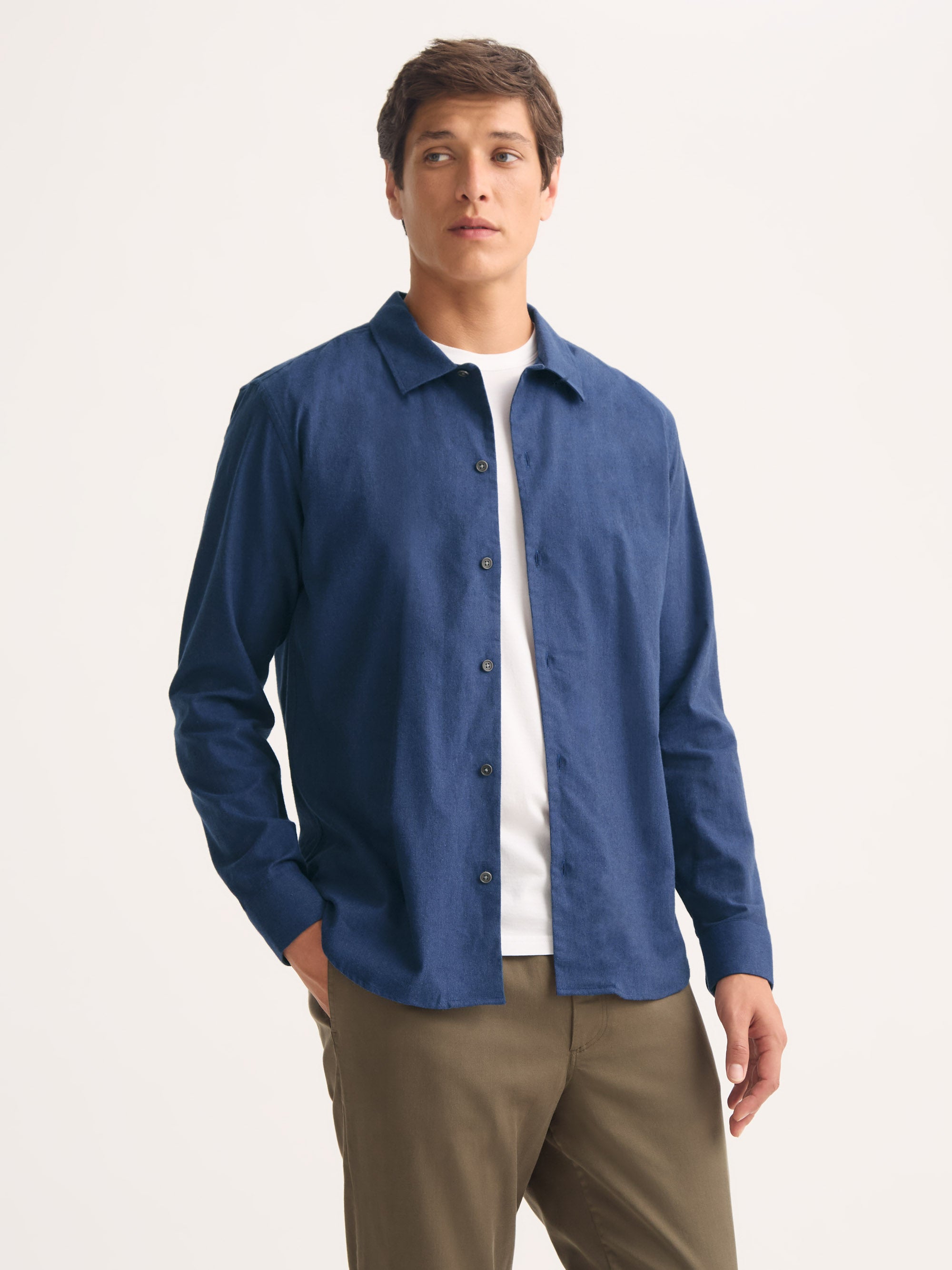 Men's Flannel Overshirt Balmoral Brushed Cotton Navy Blue