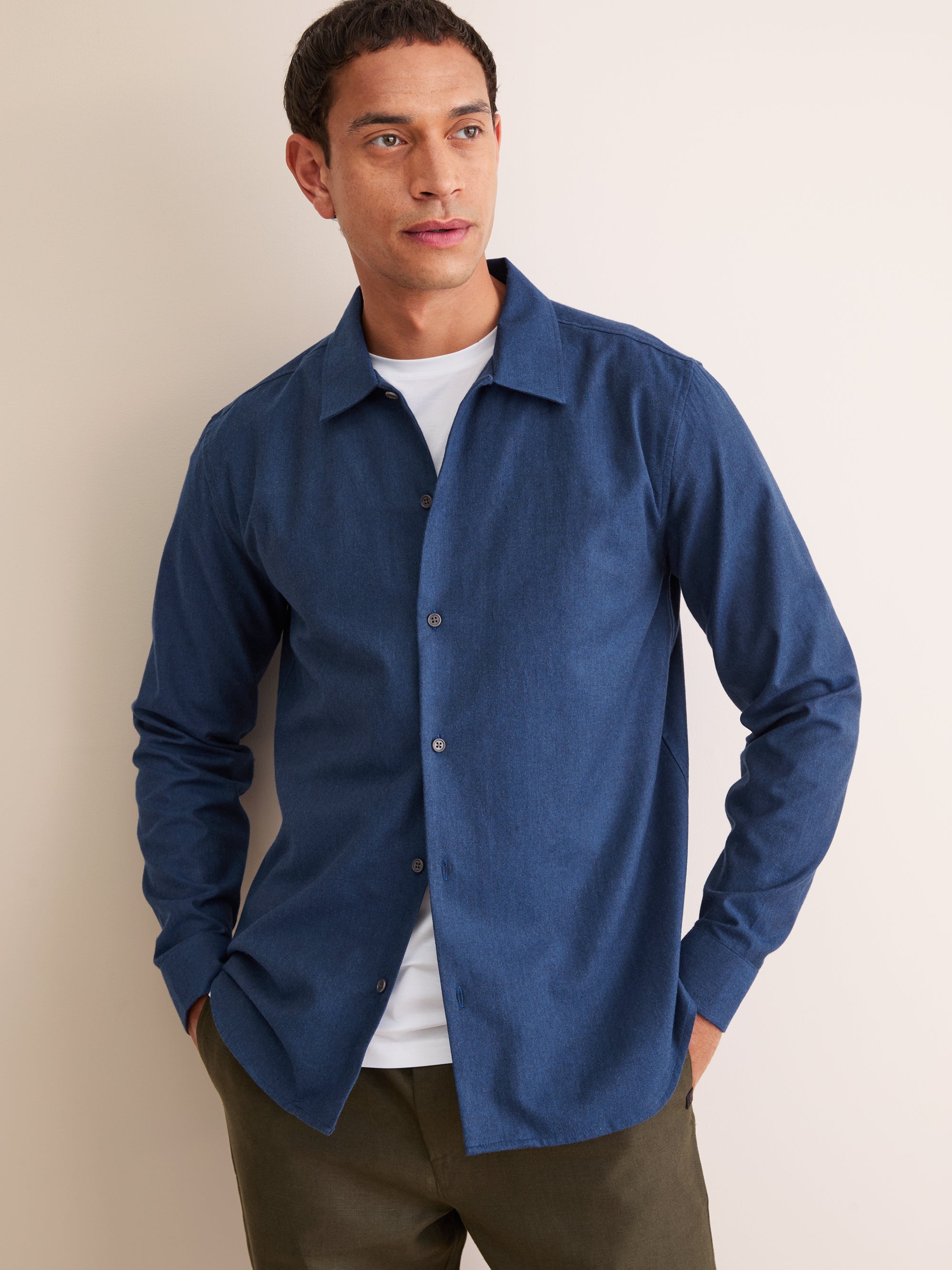 Men's Flannel Overshirt Balmoral Brushed Cotton Navy Blue