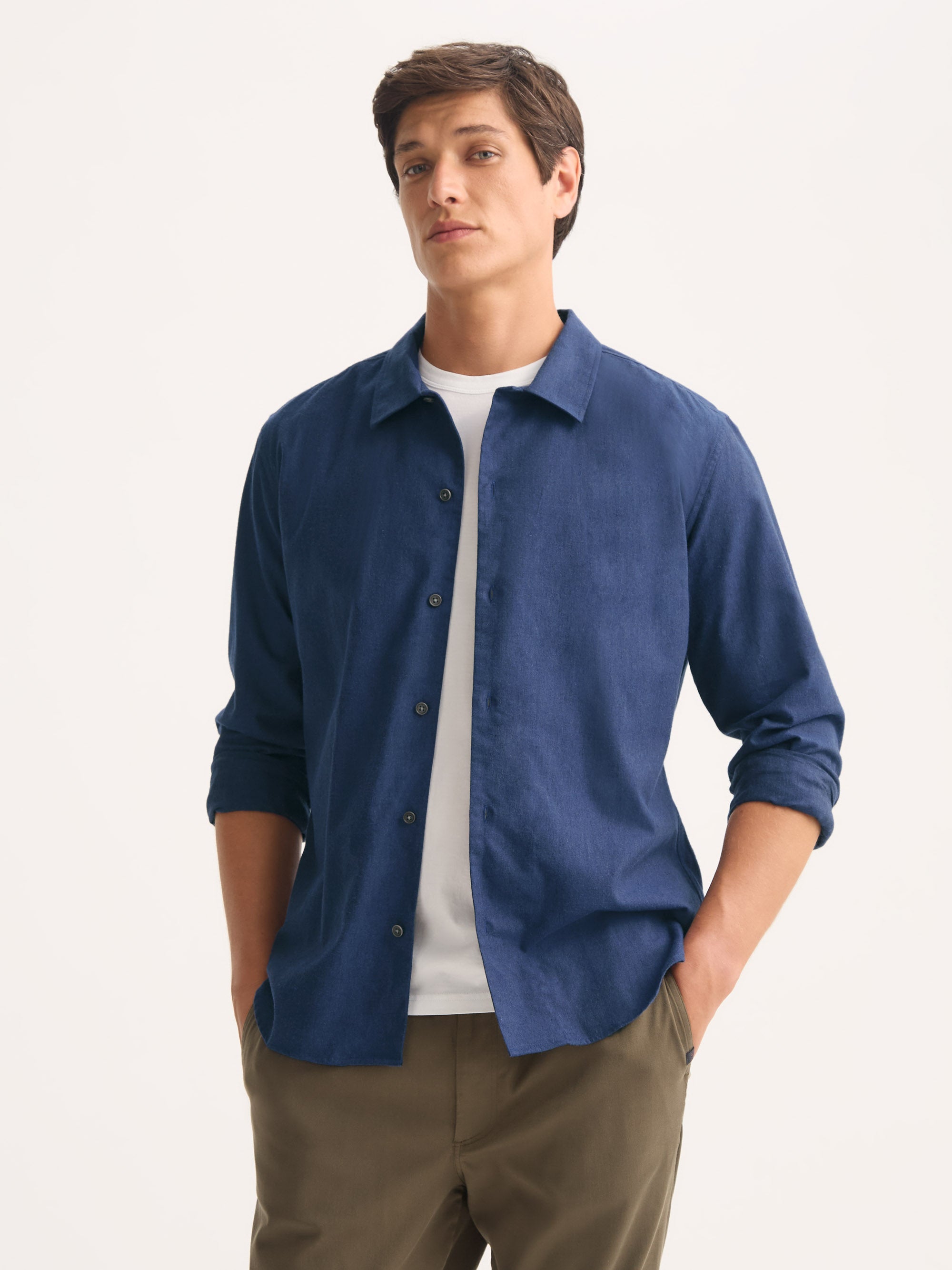 Men's Flannel Overshirt Balmoral Brushed Cotton Navy Blue