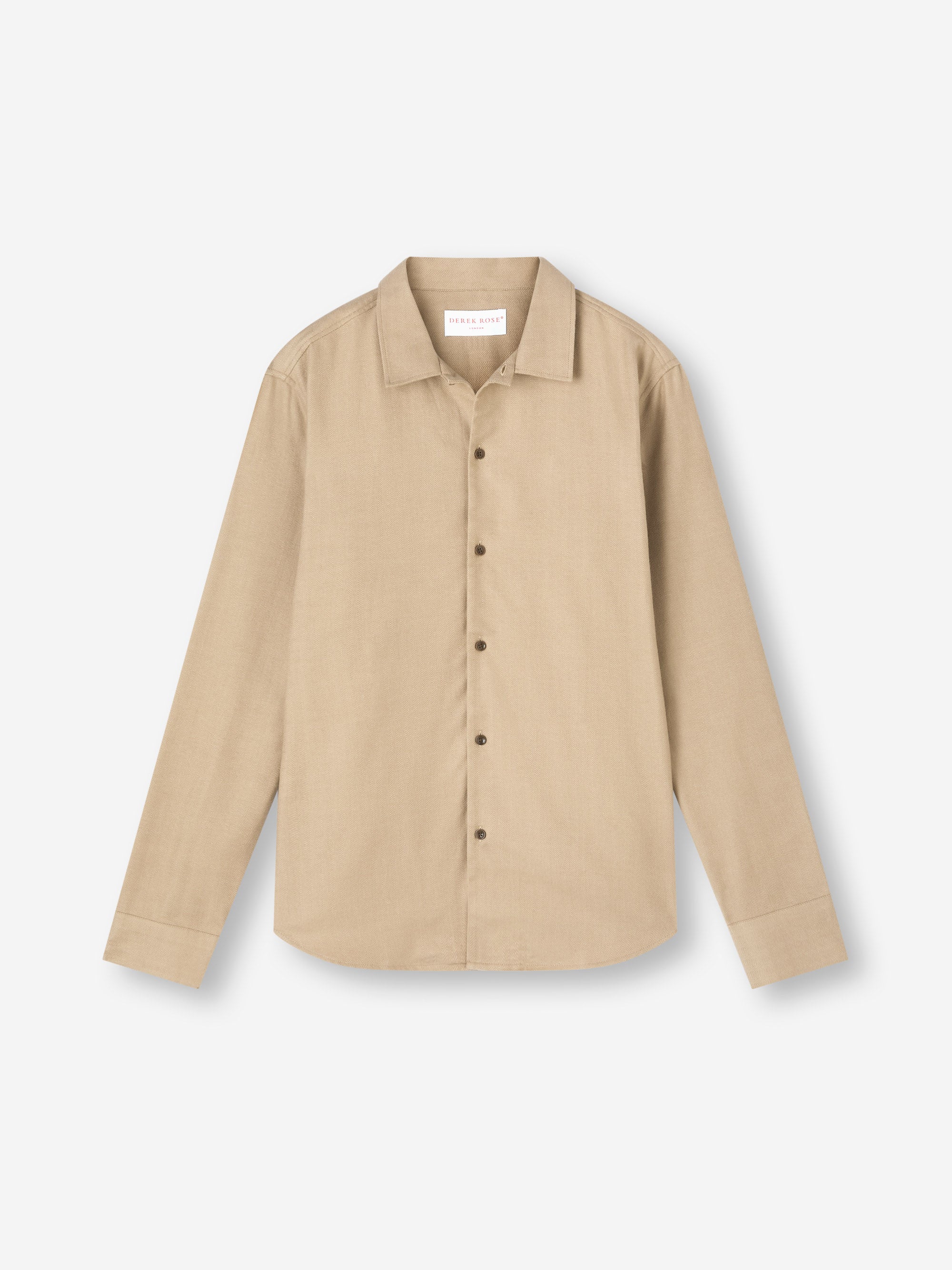 Men's Flannel Overshirt Kelburn Brushed Cotton Light Stone Herringbone