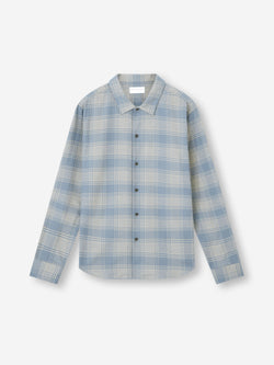Men's Flannel Overshirt Kelburn Brushed Cotton Storm Blue & Ecru Check