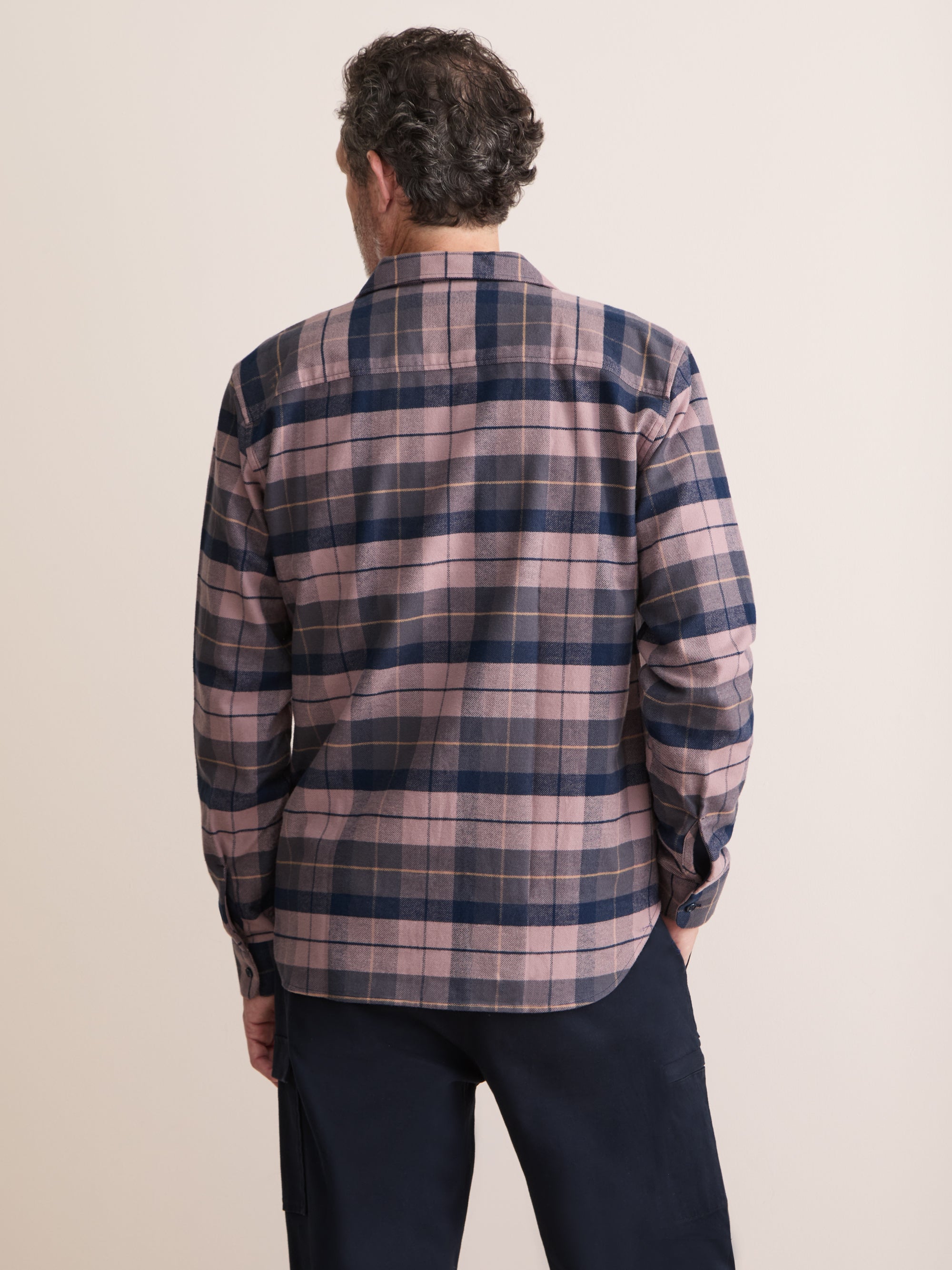 Kelburn Brushed Cotton Flannel Shirt Navy & Dusty Pink Check