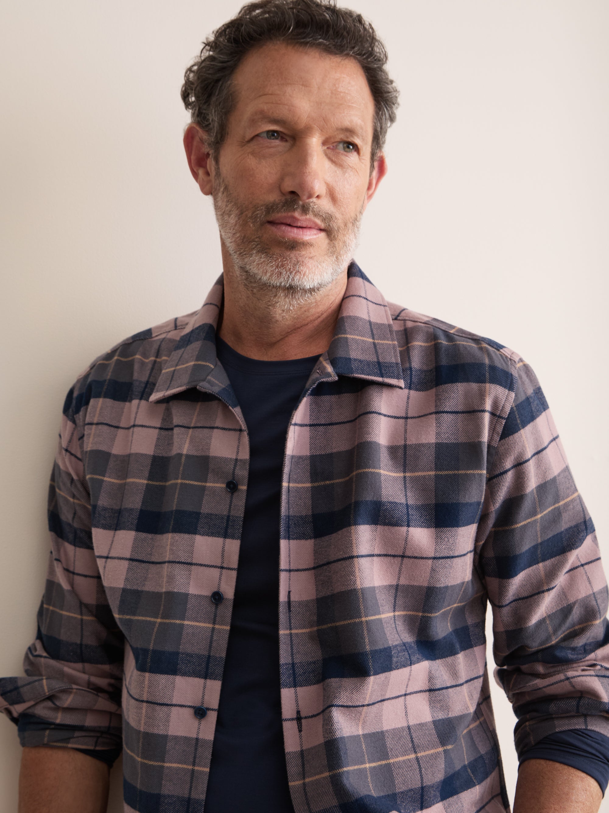 Kelburn Brushed Cotton Flannel Shirt Navy & Dusty Pink Check