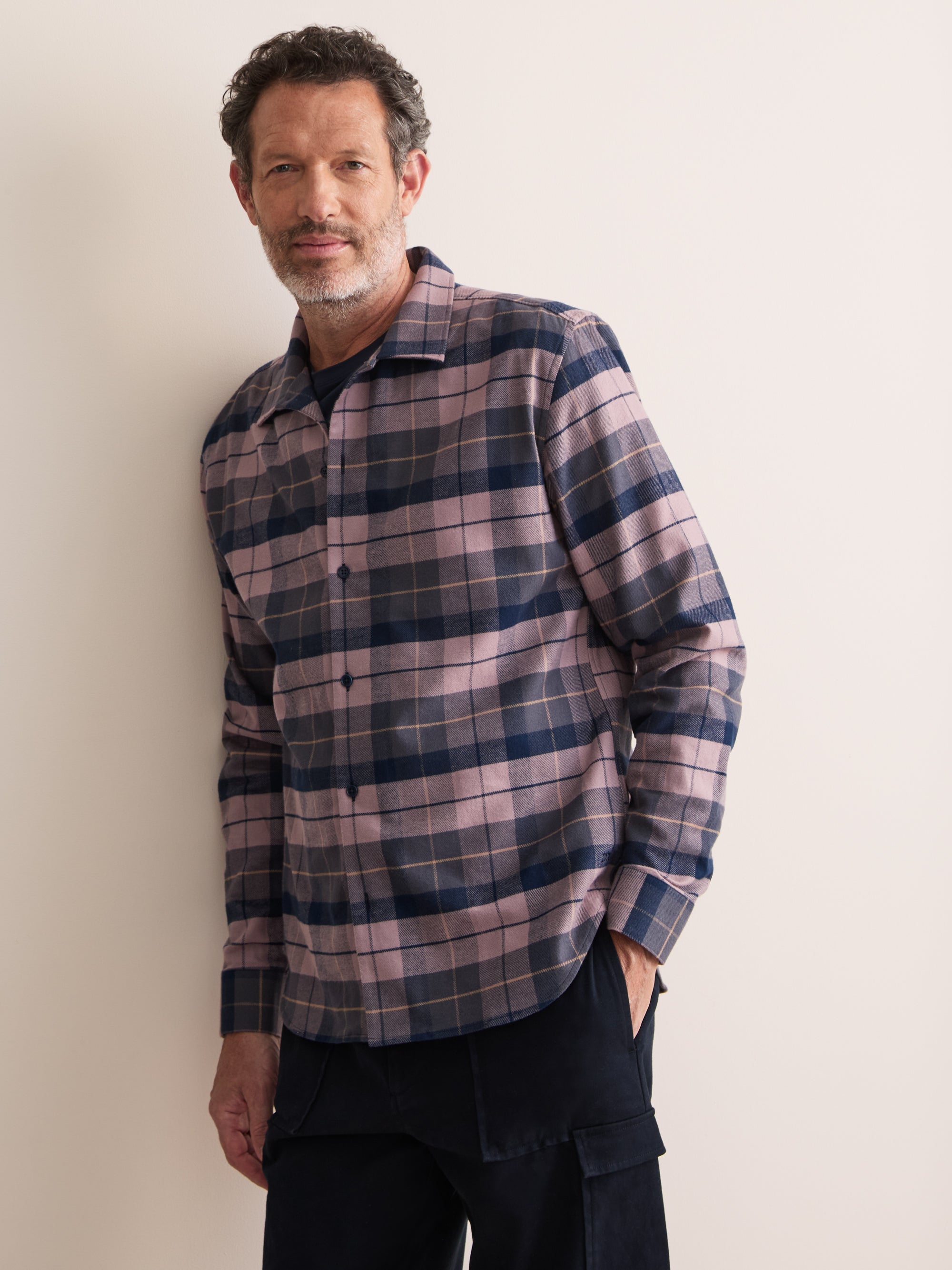 Kelburn Brushed Cotton Flannel Shirt Navy & Dusty Pink Check