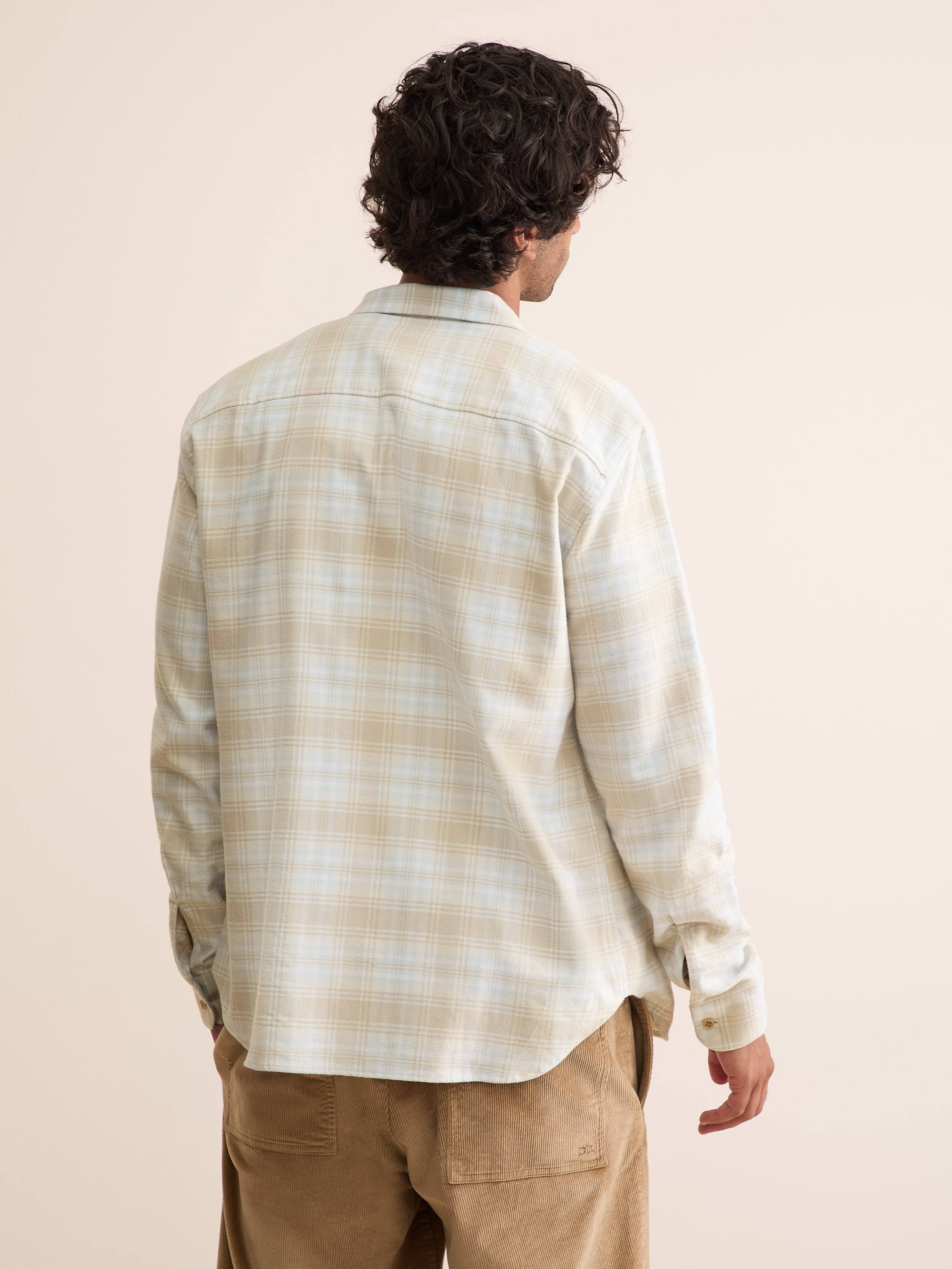 Kelburn Brushed Cotton Flannel Shirt Oatmeal & Ice Blue Check