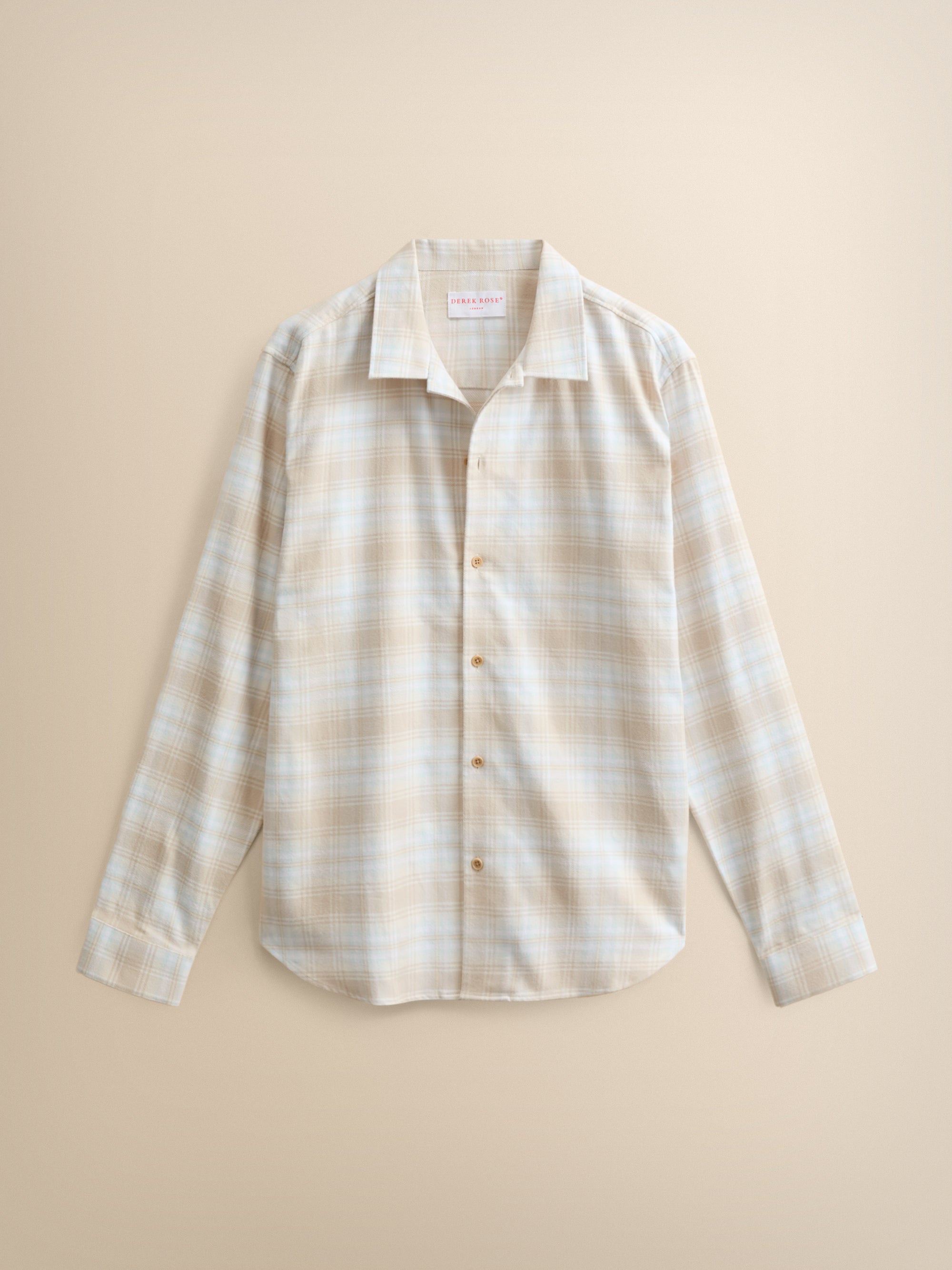 Kelburn Brushed Cotton Flannel Shirt Oatmeal & Ice Blue Check