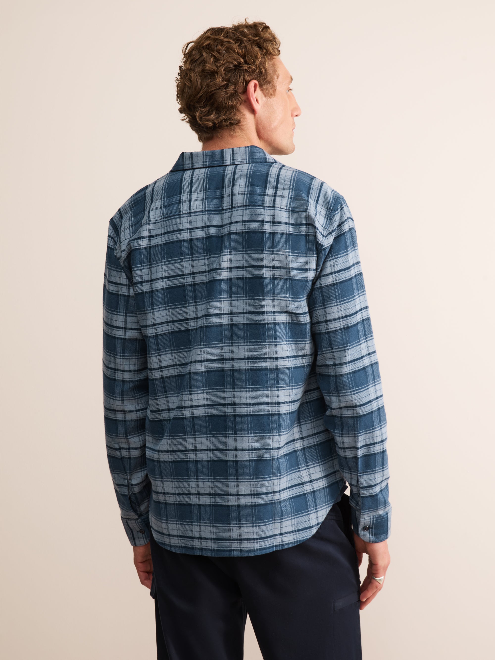 Kelburn Brushed Cotton Flannel Shirt Blue Check