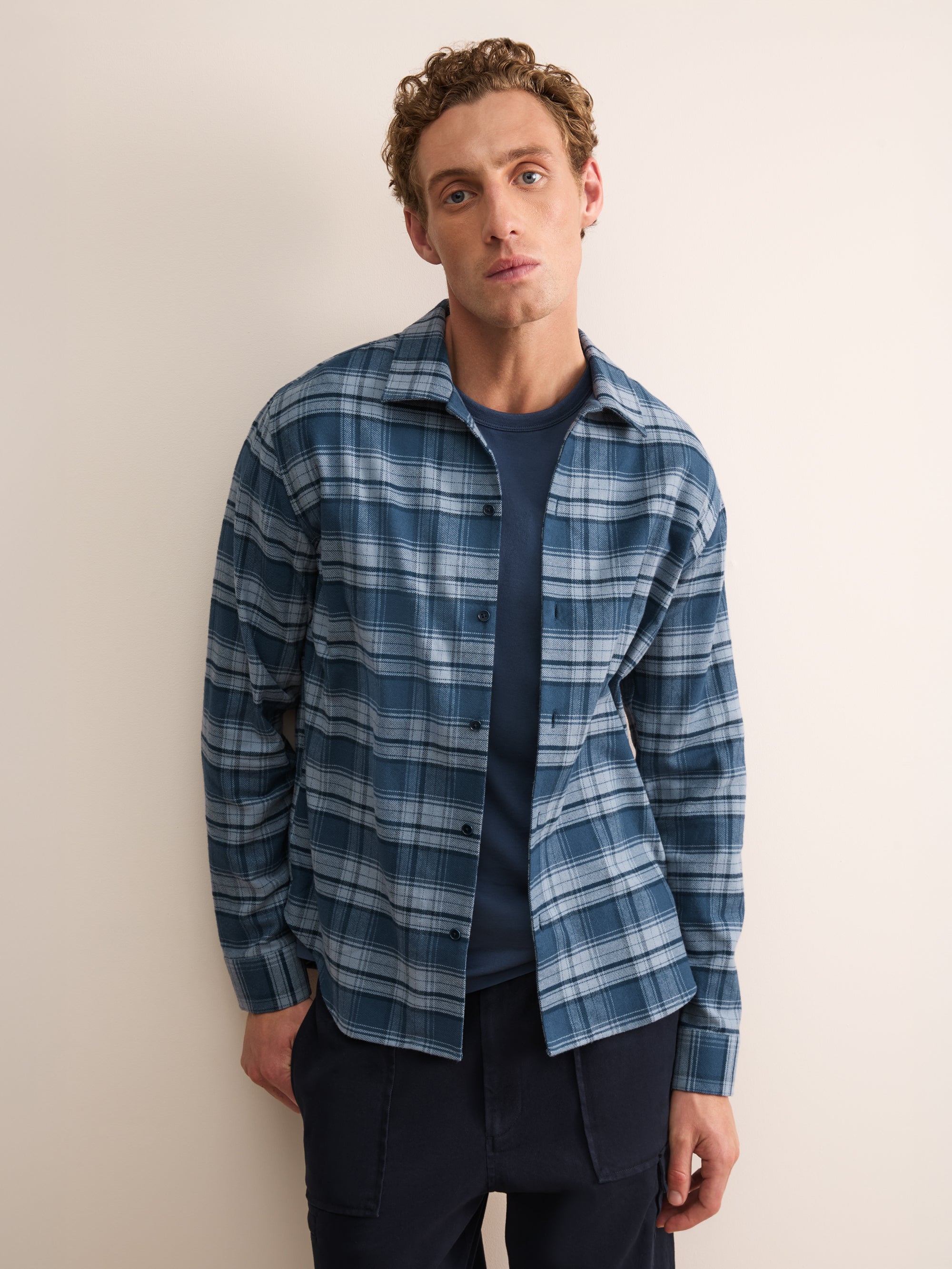 Kelburn Brushed Cotton Flannel Shirt Blue Check
