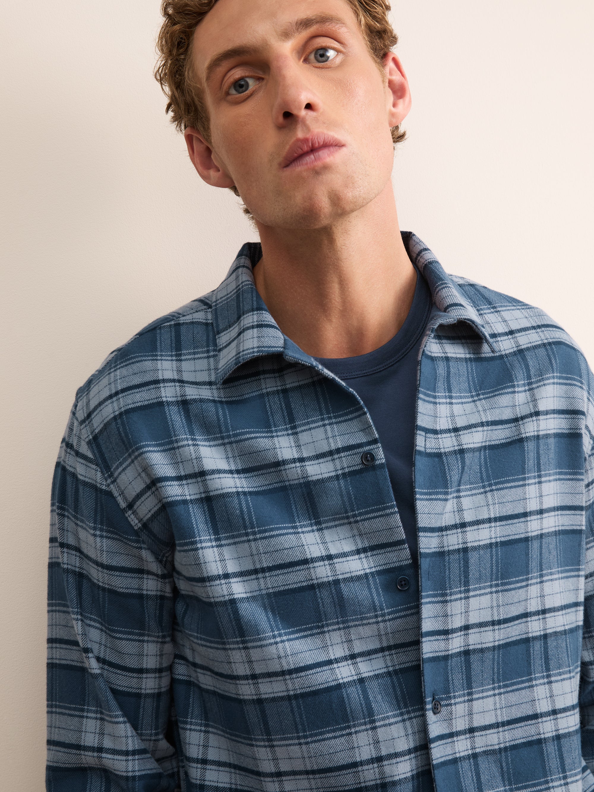 Kelburn Brushed Cotton Flannel Shirt Blue Check