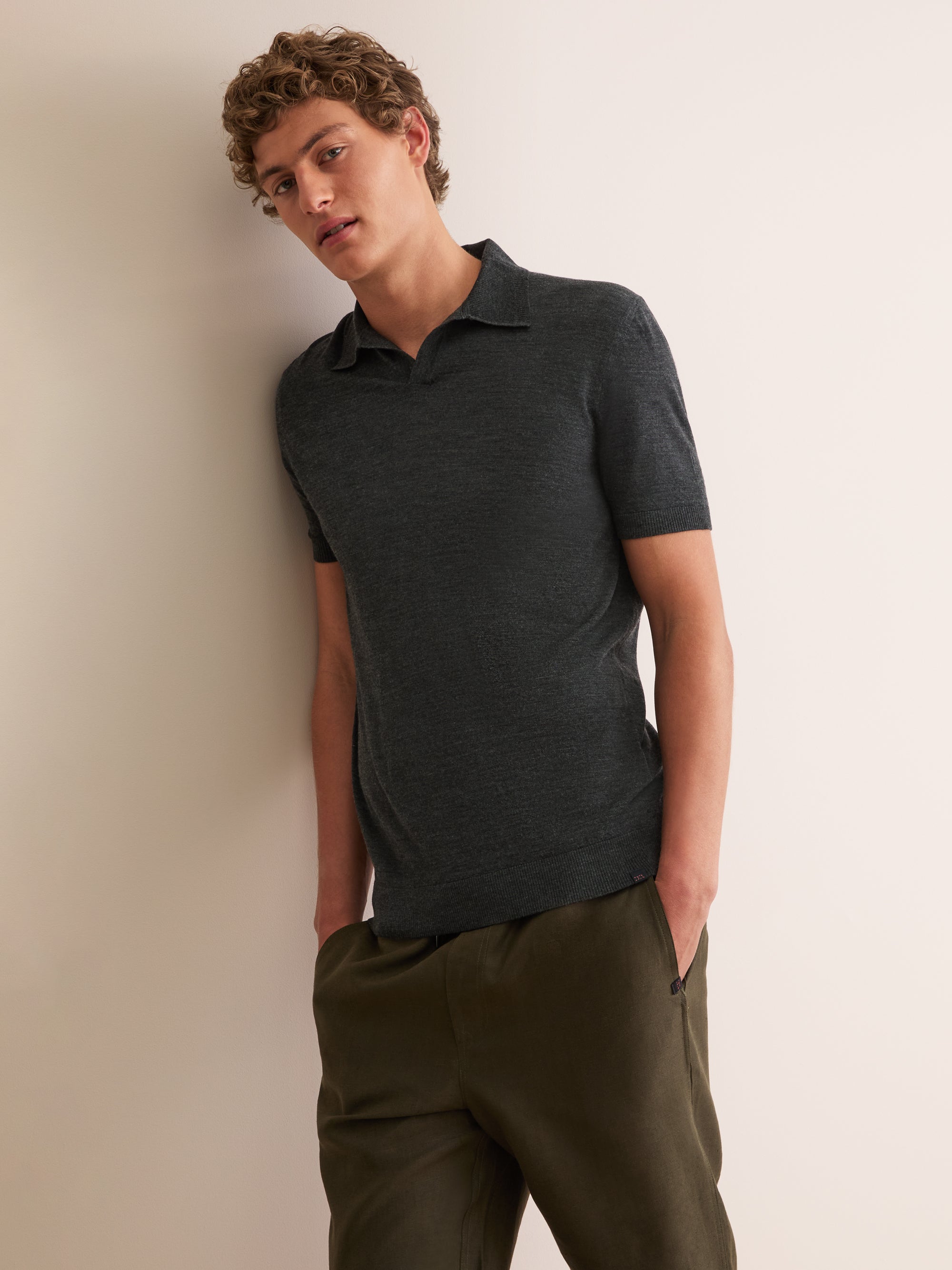 Men's Polo Shirt Orson Merino Wool Charcoal Grey
