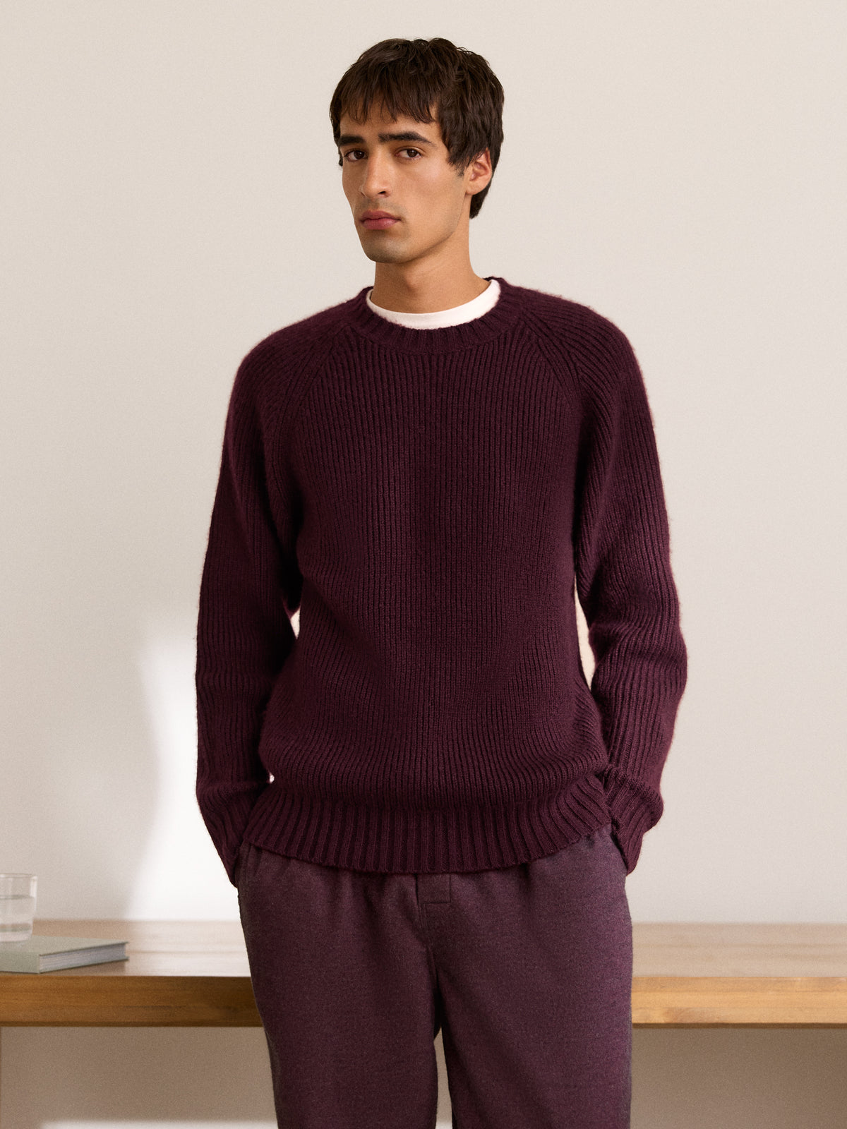 Freddie Wool Cashmere Ribbed Sweater Burgundy