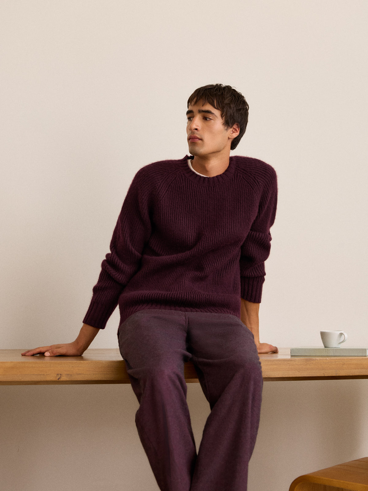 Freddie Wool Cashmere Ribbed Sweater Burgundy
