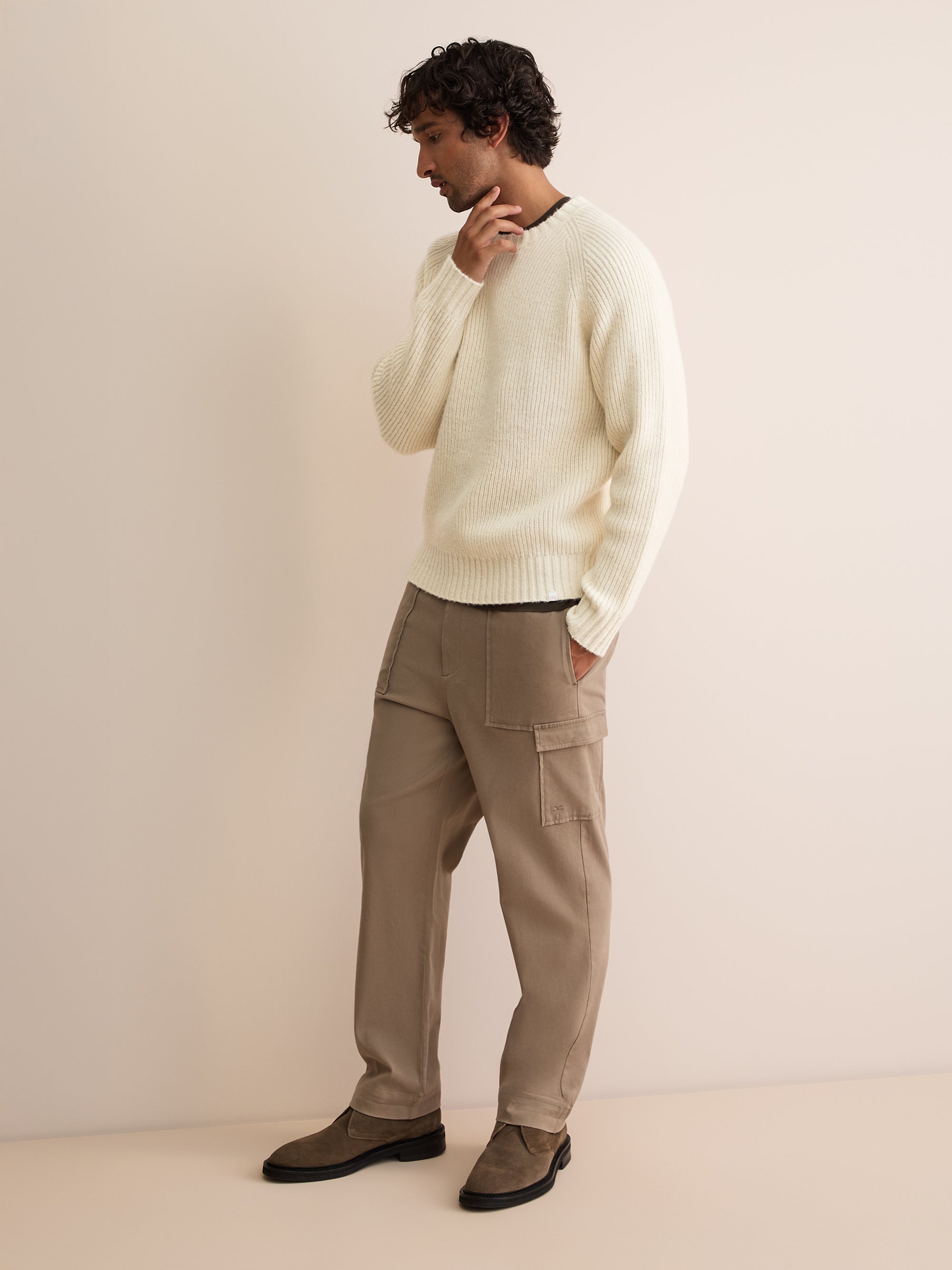 Freddie Wool Cashmere Ribbed Sweater Antique Ivory