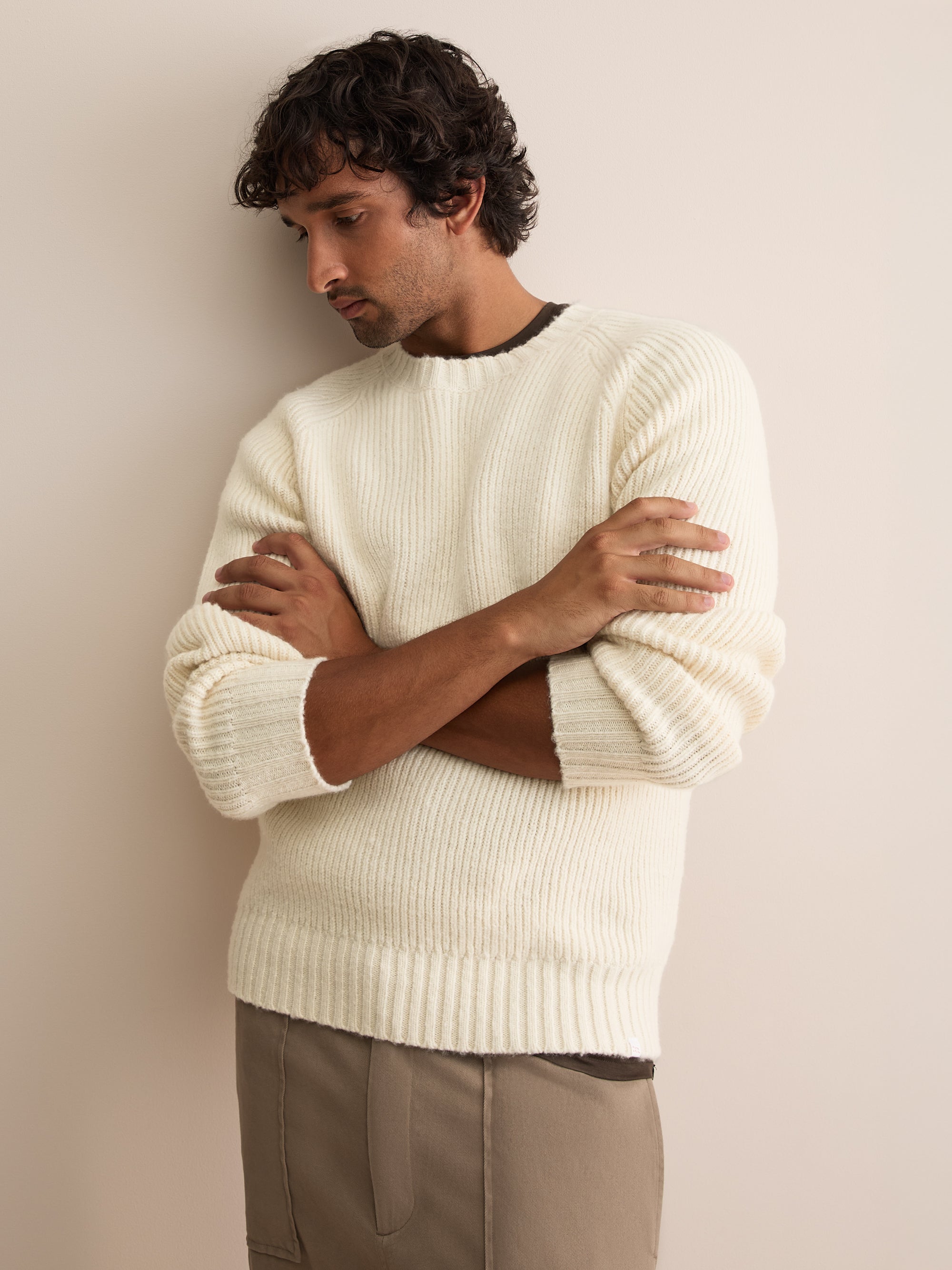 Freddie Wool Cashmere Ribbed Sweater Antique Ivory