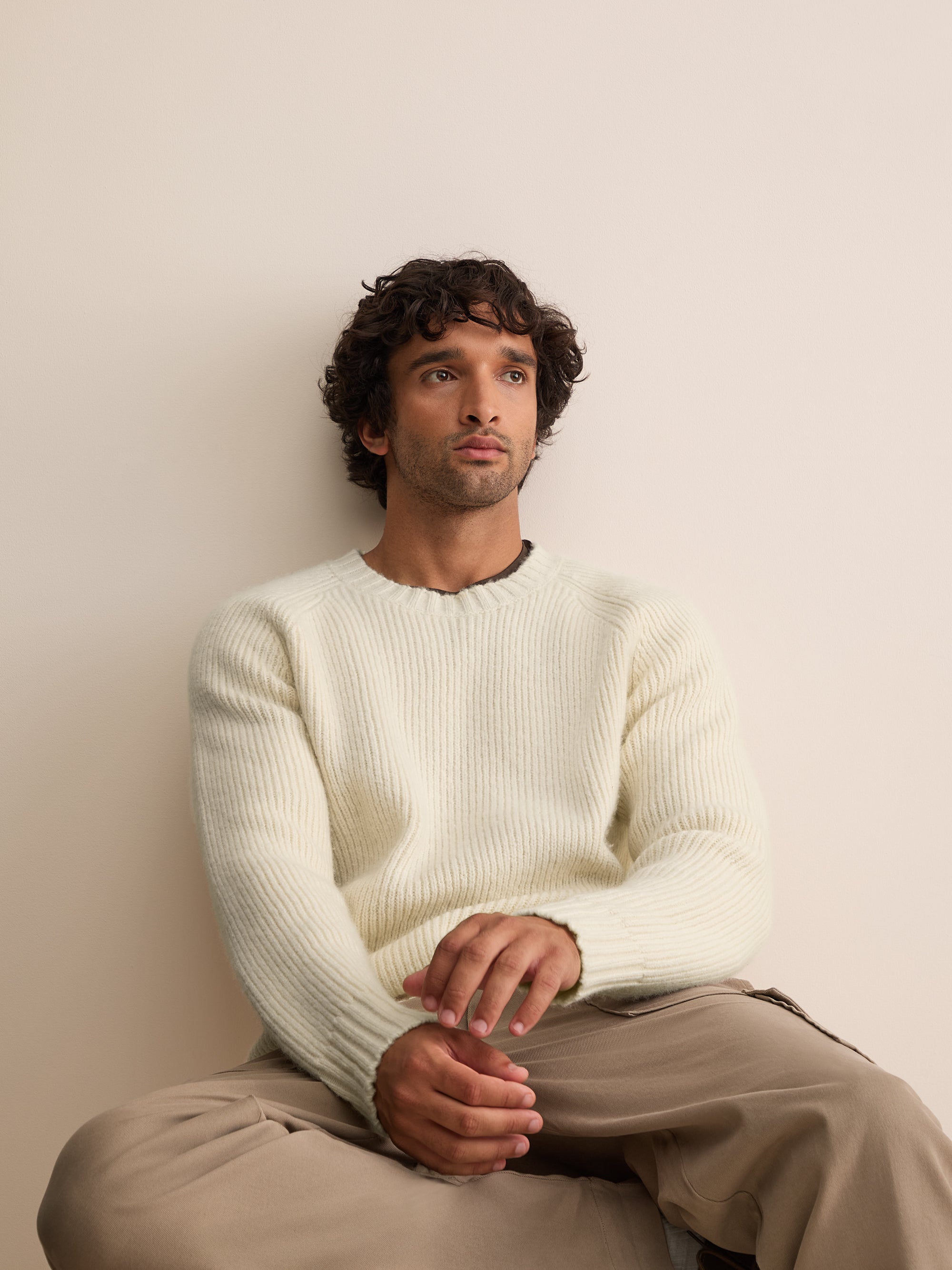 Freddie Wool Cashmere Ribbed Sweater Antique Ivory