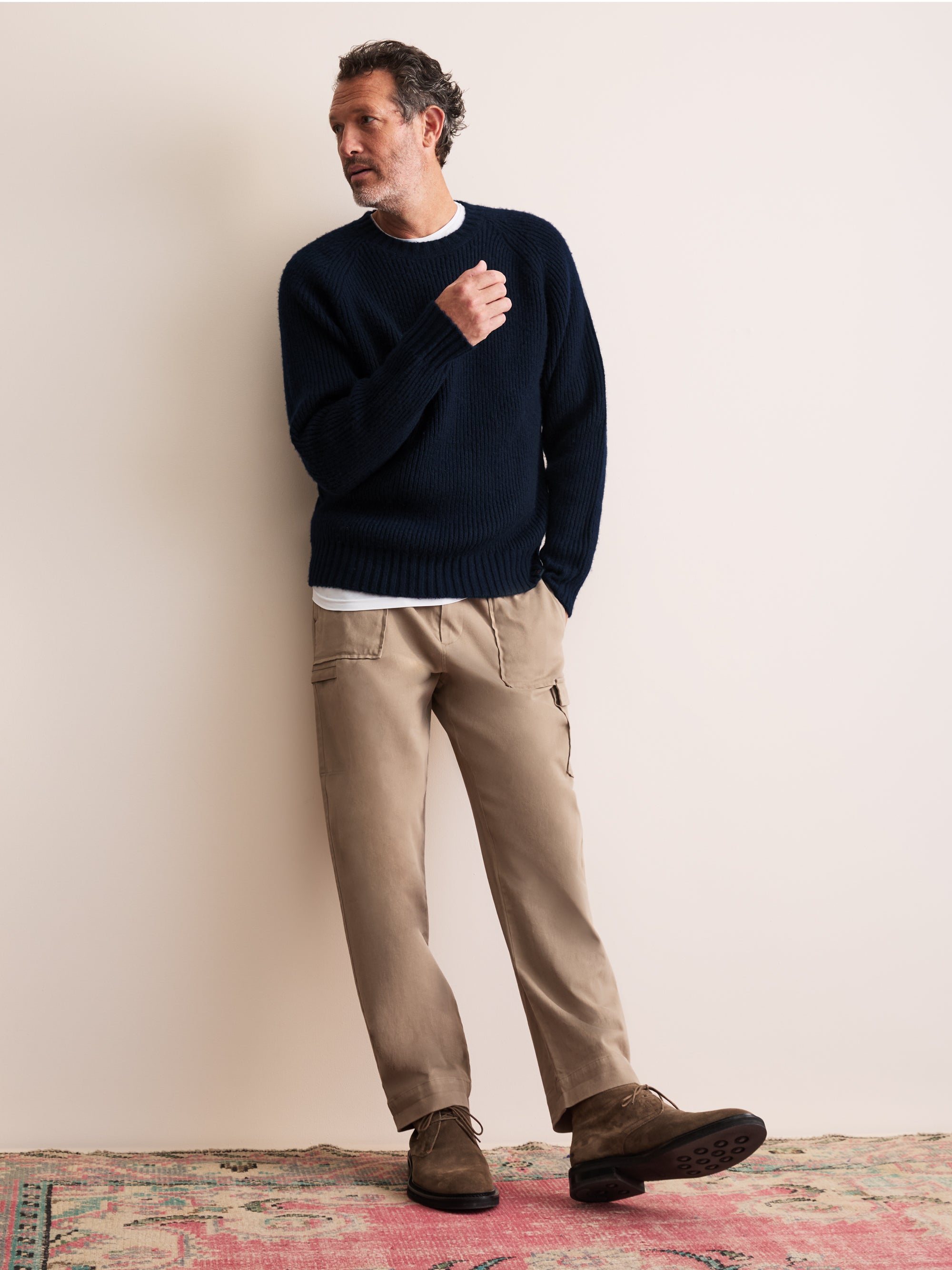Freddie Wool Cashmere Ribbed Sweater Navy Blue